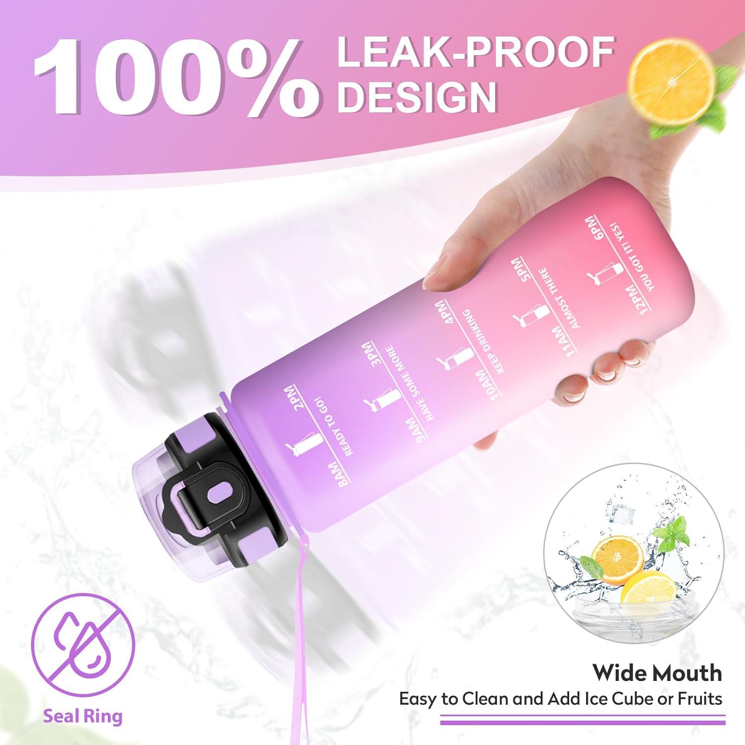imageGourde Sport 500ml Bouteille Sport tanche Gourde avec Paille et Marqueur de Temps Bouteille Rutilisable Gourde sans BPA Bouteille deau pour Enfant Bureau Fitness Randonne Yoga Camping1000ml Violet Clair Rose Clair