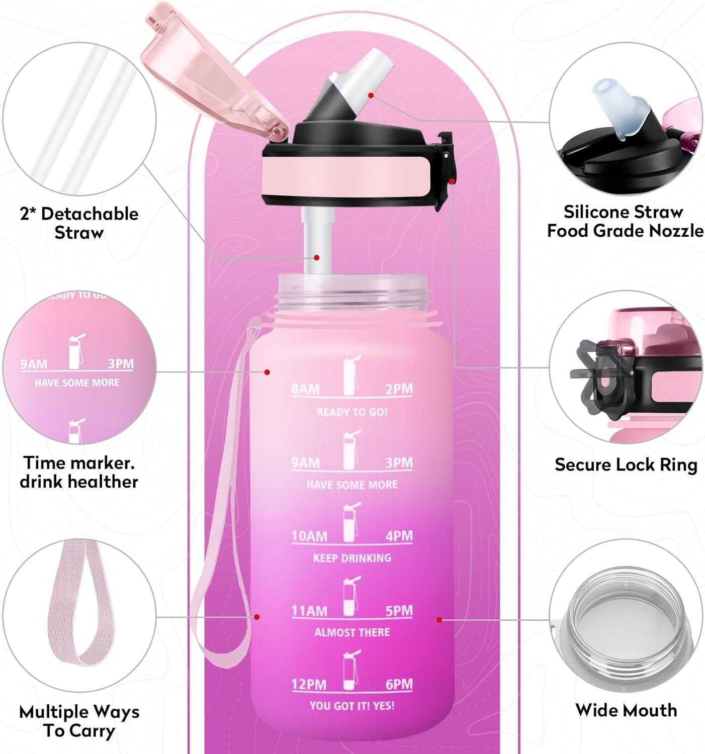 imageGourde Sport 500ml Bouteille Sport tanche Gourde avec Paille et Marqueur de Temps Bouteille Rutilisable Gourde sans BPA Bouteille deau pour Enfant Bureau Fitness Randonne Yoga Camping500ml Rose Clair Rose