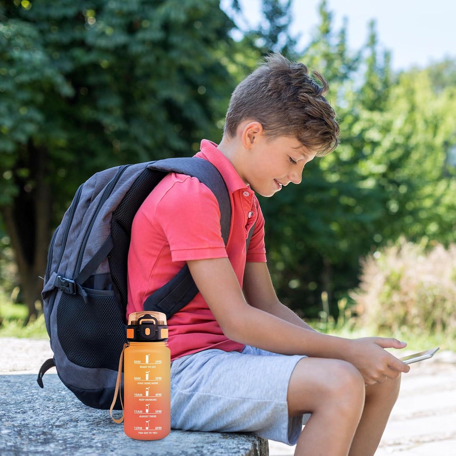 imageGourde Sport 500ml Bouteille Sport tanche Gourde avec Paille et Marqueur de Temps Bouteille Rutilisable Gourde sans BPA Bouteille deau pour Enfant Bureau Fitness Randonne Yoga Camping500ml Jaune Ambre Orange