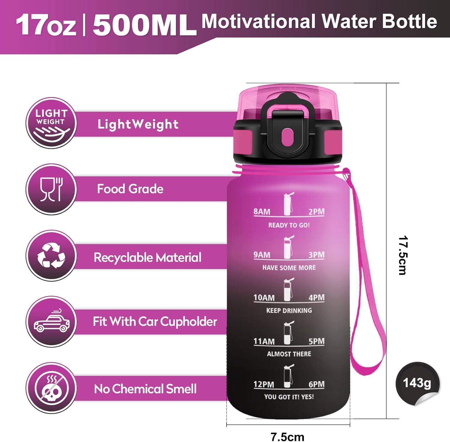 imageGourde Sport 500ml Bouteille Sport tanche Gourde avec Paille et Marqueur de Temps Bouteille Rutilisable Gourde sans BPA Bouteille deau pour Enfant Bureau Fitness Randonne Yoga Camping500ml Rouge Pourpre Noir