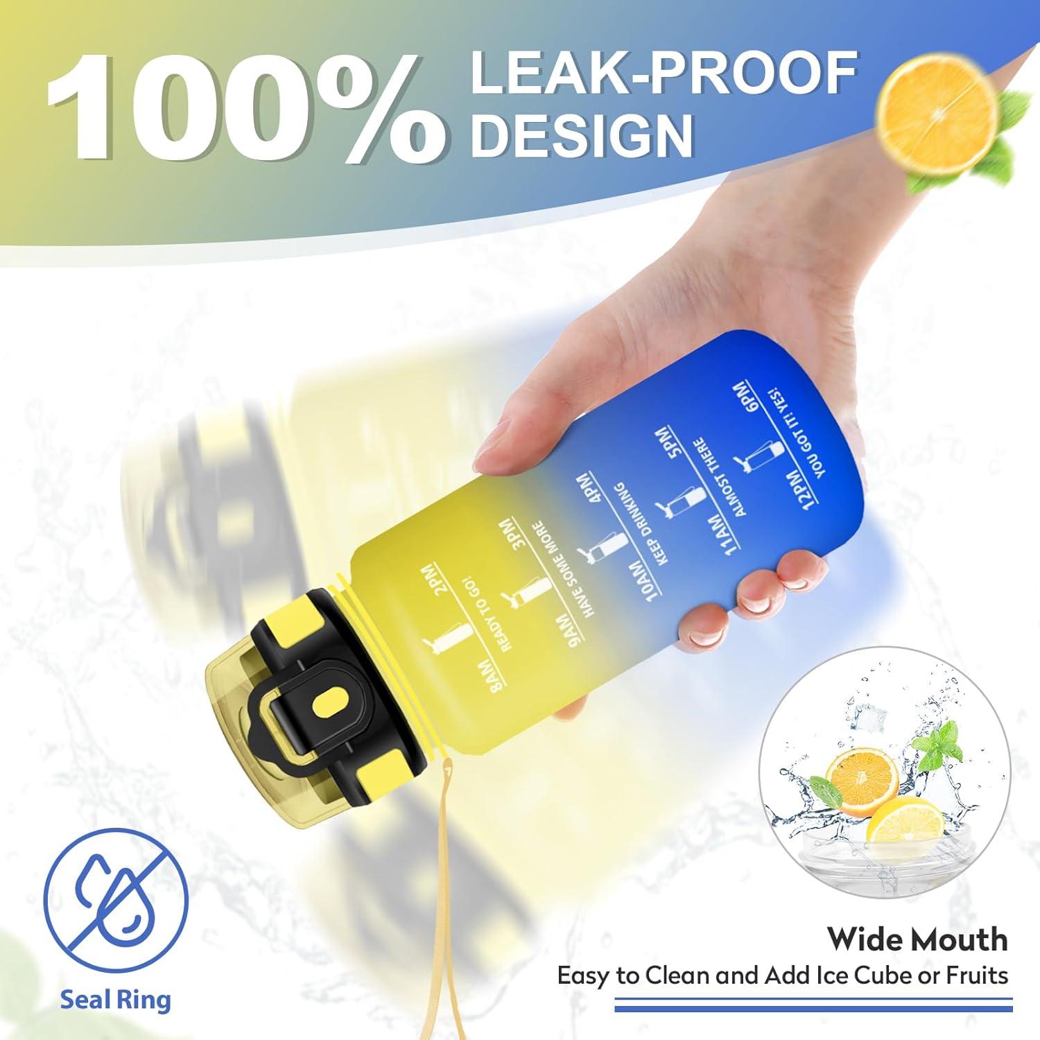 imageGourde Sport 500ml Bouteille Sport tanche Gourde avec Paille et Marqueur de Temps Bouteille Rutilisable Gourde sans BPA Bouteille deau pour Enfant Bureau Fitness Randonne Yoga Camping500ml Jaune Bleu Roi
