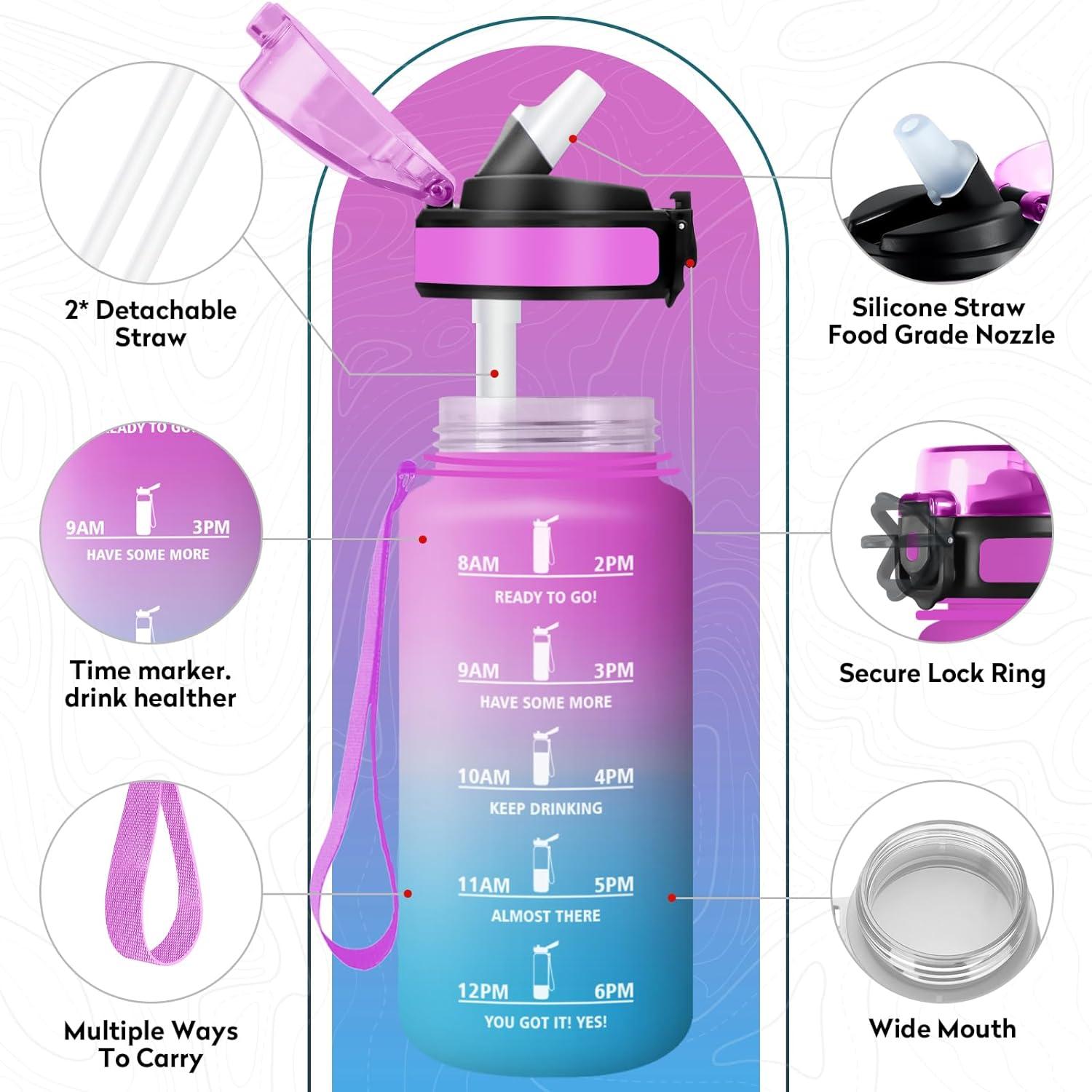 imageGourde Sport 500ml Bouteille Sport tanche Gourde avec Paille et Marqueur de Temps Bouteille Rutilisable Gourde sans BPA Bouteille deau pour Enfant Bureau Fitness Randonne Yoga Camping500ml Rose Cyan