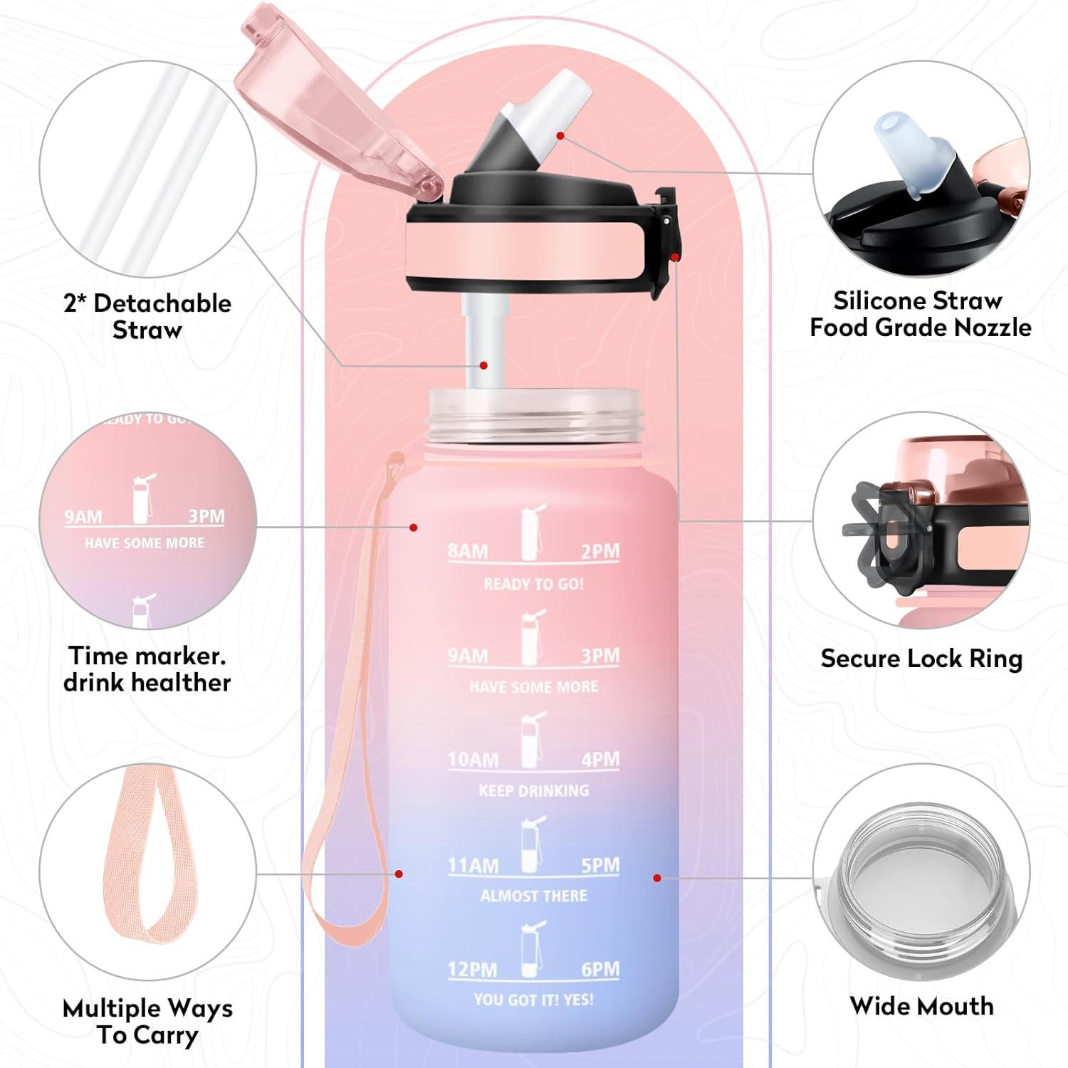 imageGourde Sport 500ml Bouteille Sport tanche Gourde avec Paille et Marqueur de Temps Bouteille Rutilisable Gourde sans BPA Bouteille deau pour Enfant Bureau Fitness Randonne Yoga Camping500ml Rose Bleu Ciel