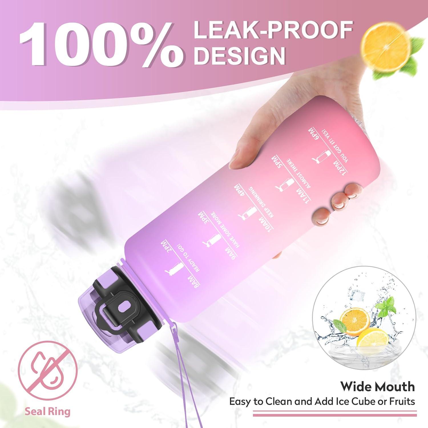 imageGourde Sport 500ml Bouteille Sport tanche Gourde avec Paille et Marqueur de Temps Bouteille Rutilisable Gourde sans BPA Bouteille deau pour Enfant Bureau Fitness Randonne Yoga Camping1500ml Violet Clair Rose Clair