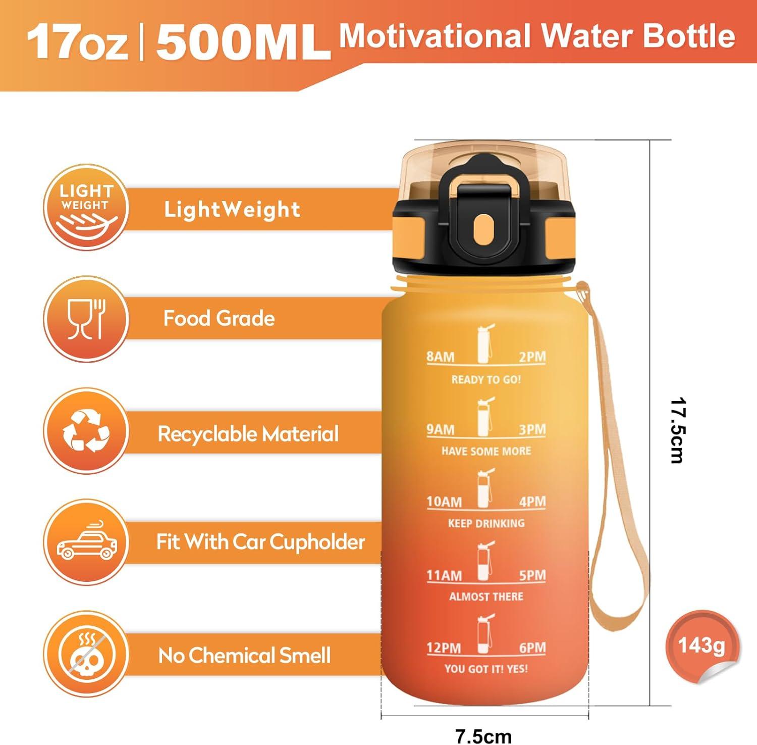 imageGourde Sport 500ml Bouteille Sport tanche Gourde avec Paille et Marqueur de Temps Bouteille Rutilisable Gourde sans BPA Bouteille deau pour Enfant Bureau Fitness Randonne Yoga Camping500ml Jaune Ambre Orange