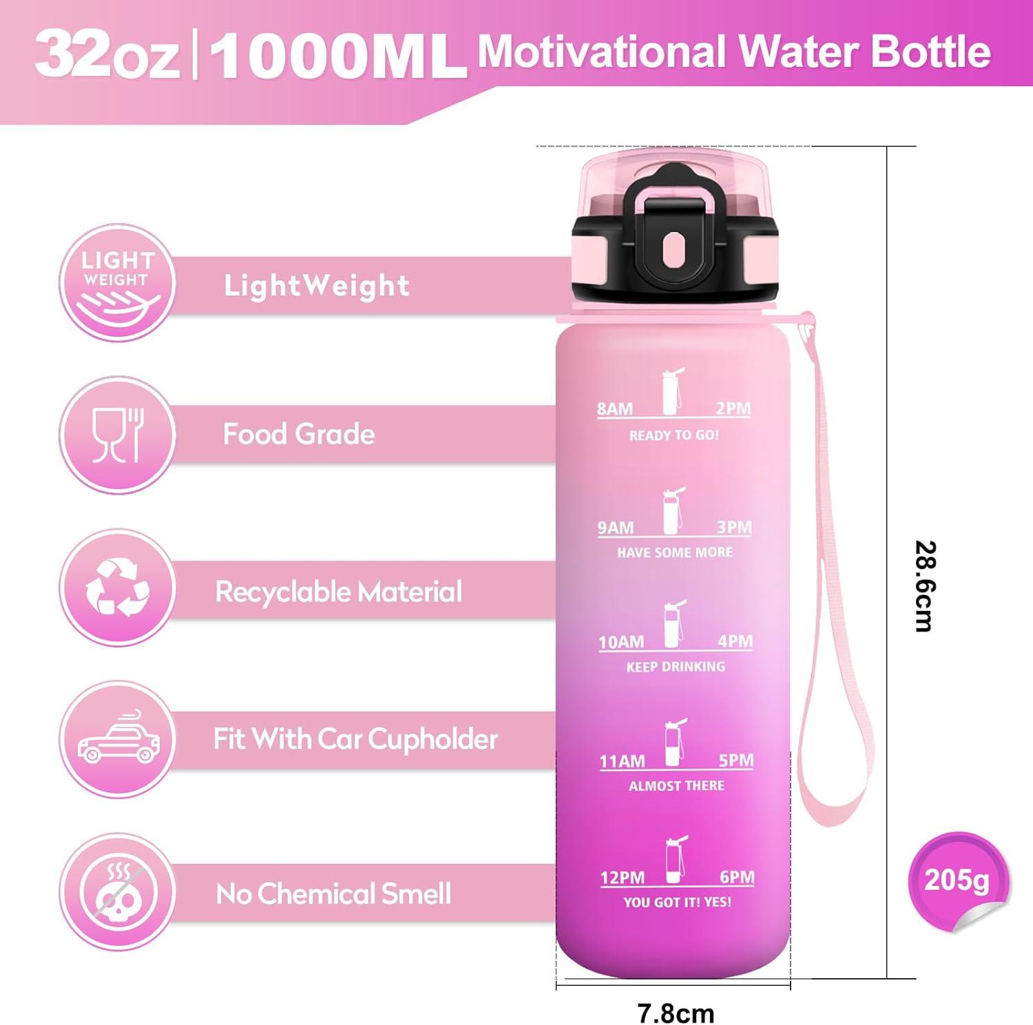 imageGourde Sport 500ml Bouteille Sport tanche Gourde avec Paille et Marqueur de Temps Bouteille Rutilisable Gourde sans BPA Bouteille deau pour Enfant Bureau Fitness Randonne Yoga Camping1000ml Rose Clair Rose