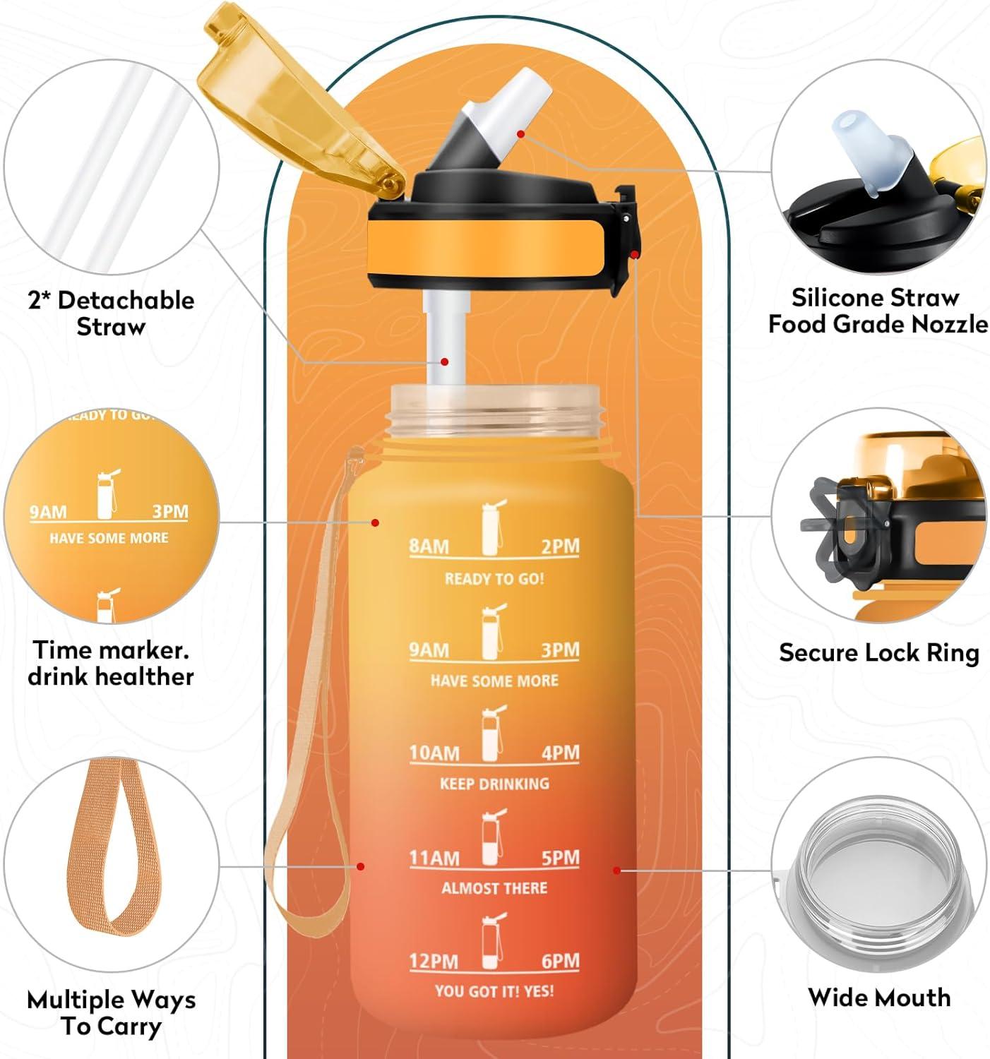 imageGourde Sport 500ml Bouteille Sport tanche Gourde avec Paille et Marqueur de Temps Bouteille Rutilisable Gourde sans BPA Bouteille deau pour Enfant Bureau Fitness Randonne Yoga Camping500ml Jaune Ambre Orange
