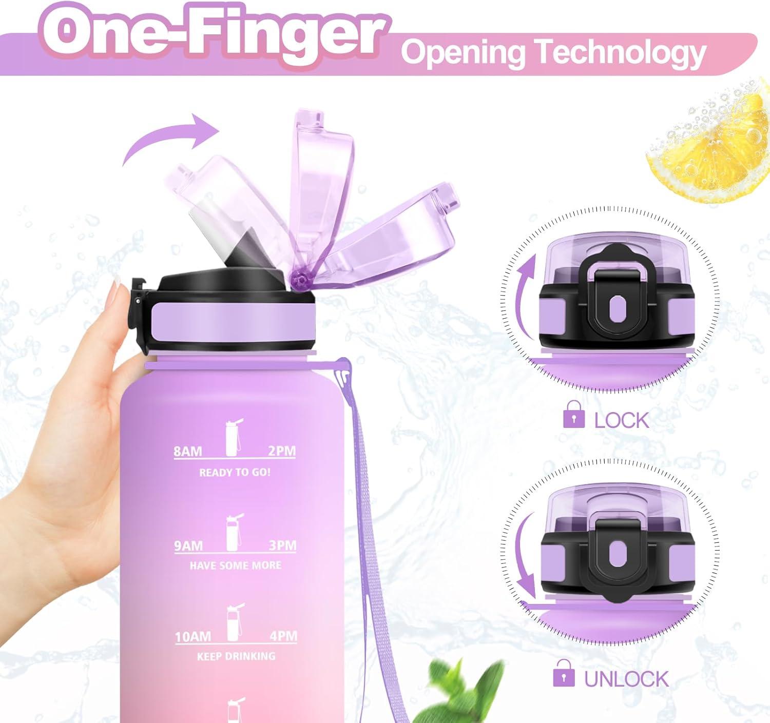 imageGourde Sport 500ml Bouteille Sport tanche Gourde avec Paille et Marqueur de Temps Bouteille Rutilisable Gourde sans BPA Bouteille deau pour Enfant Bureau Fitness Randonne Yoga Camping1500ml Violet Clair Rose Clair
