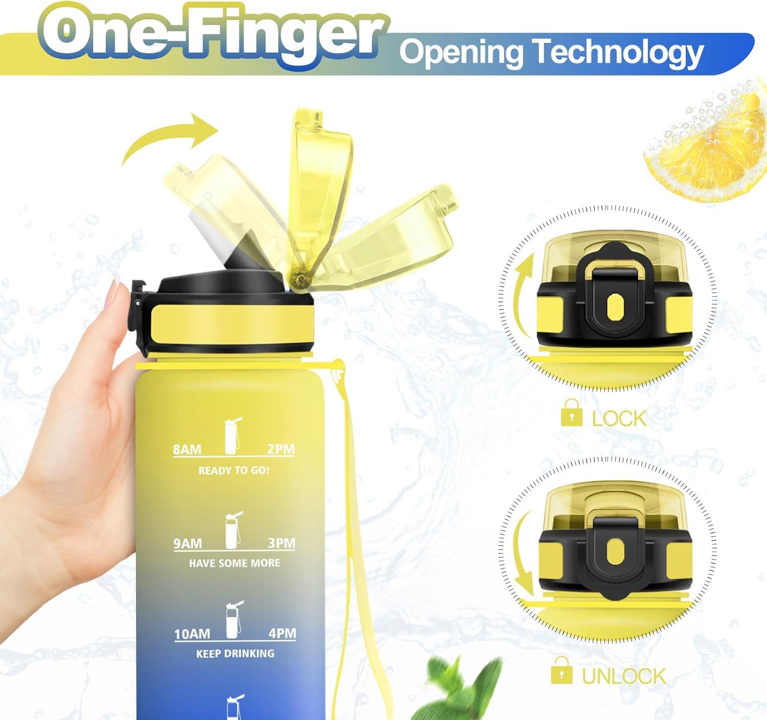 imageGourde Sport 500ml Bouteille Sport tanche Gourde avec Paille et Marqueur de Temps Bouteille Rutilisable Gourde sans BPA Bouteille deau pour Enfant Bureau Fitness Randonne Yoga Camping1000ml Jaune Bleu Roi