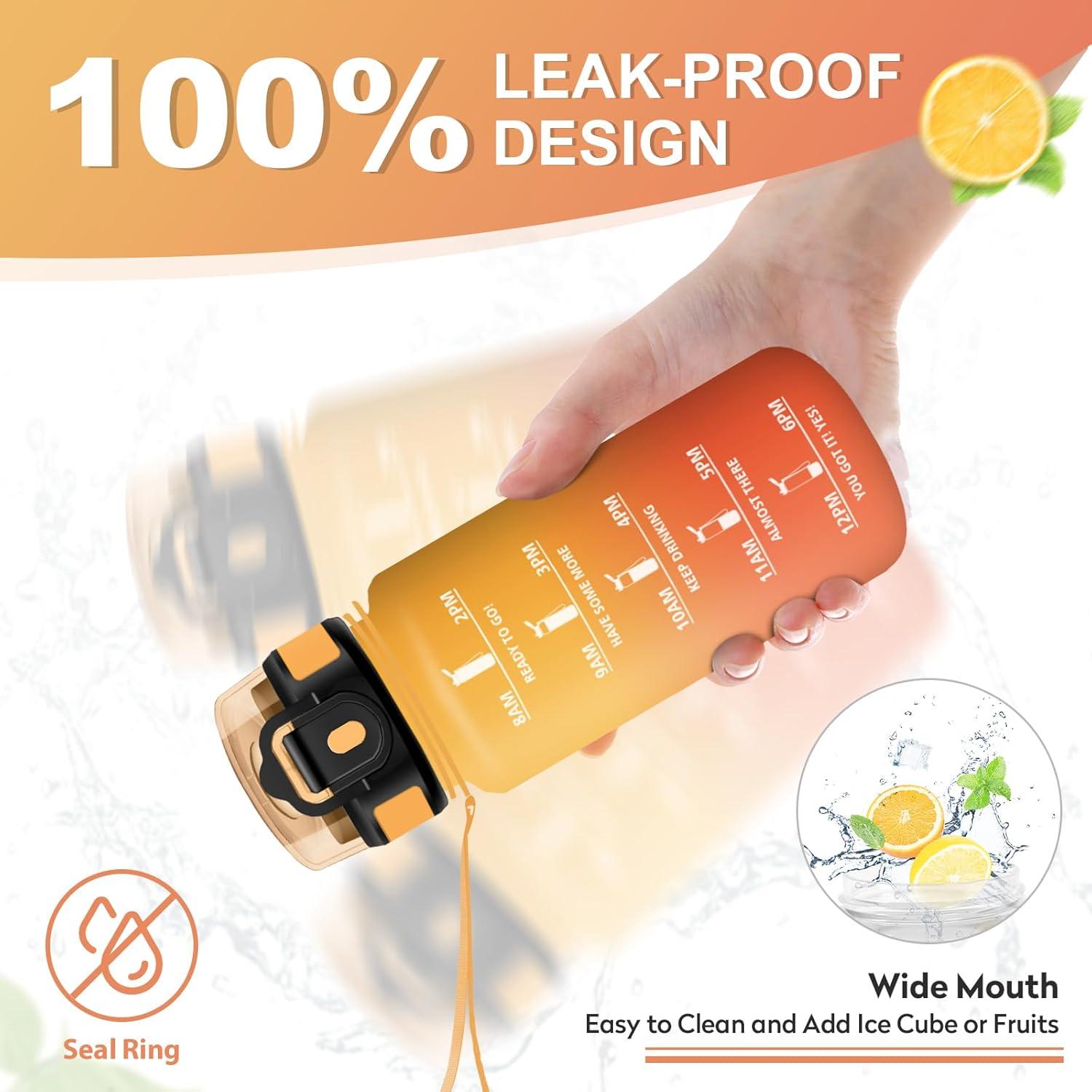 imageGourde Sport 500ml Bouteille Sport tanche Gourde avec Paille et Marqueur de Temps Bouteille Rutilisable Gourde sans BPA Bouteille deau pour Enfant Bureau Fitness Randonne Yoga Camping500ml Jaune Ambre Orange