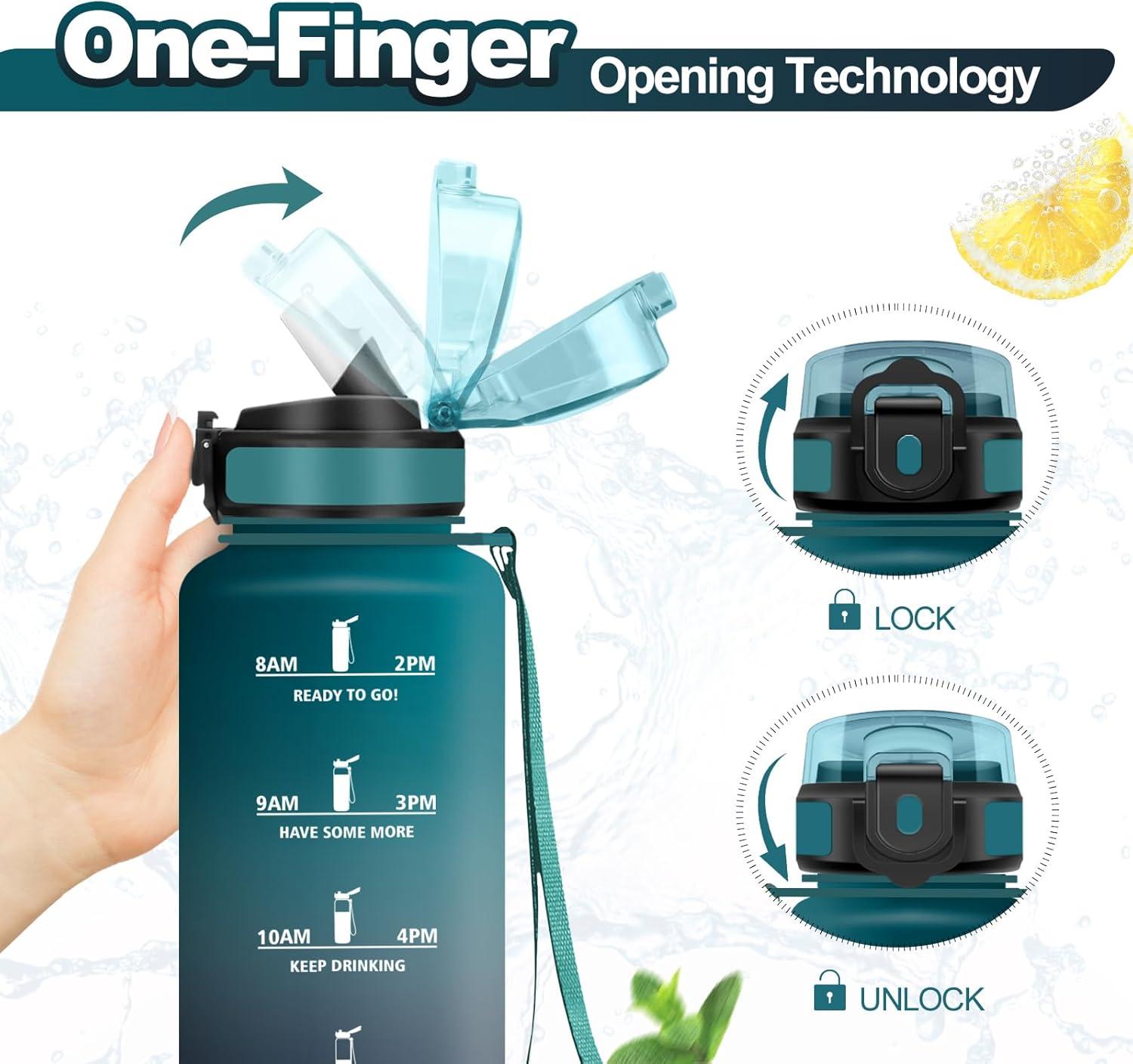 imageGourde Sport 500ml Bouteille Sport tanche Gourde avec Paille et Marqueur de Temps Bouteille Rutilisable Gourde sans BPA Bouteille deau pour Enfant Bureau Fitness Randonne Yoga Camping1500ml Vert Fonc Gris