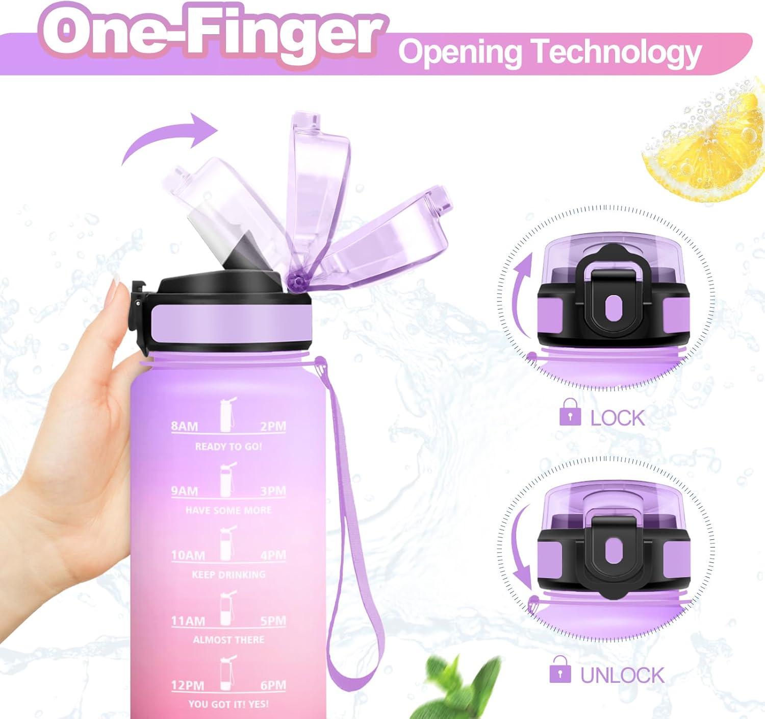 imageGourde Sport 500ml Bouteille Sport tanche Gourde avec Paille et Marqueur de Temps Bouteille Rutilisable Gourde sans BPA Bouteille deau pour Enfant Bureau Fitness Randonne Yoga Camping500ml Violet Clair Rose Clair