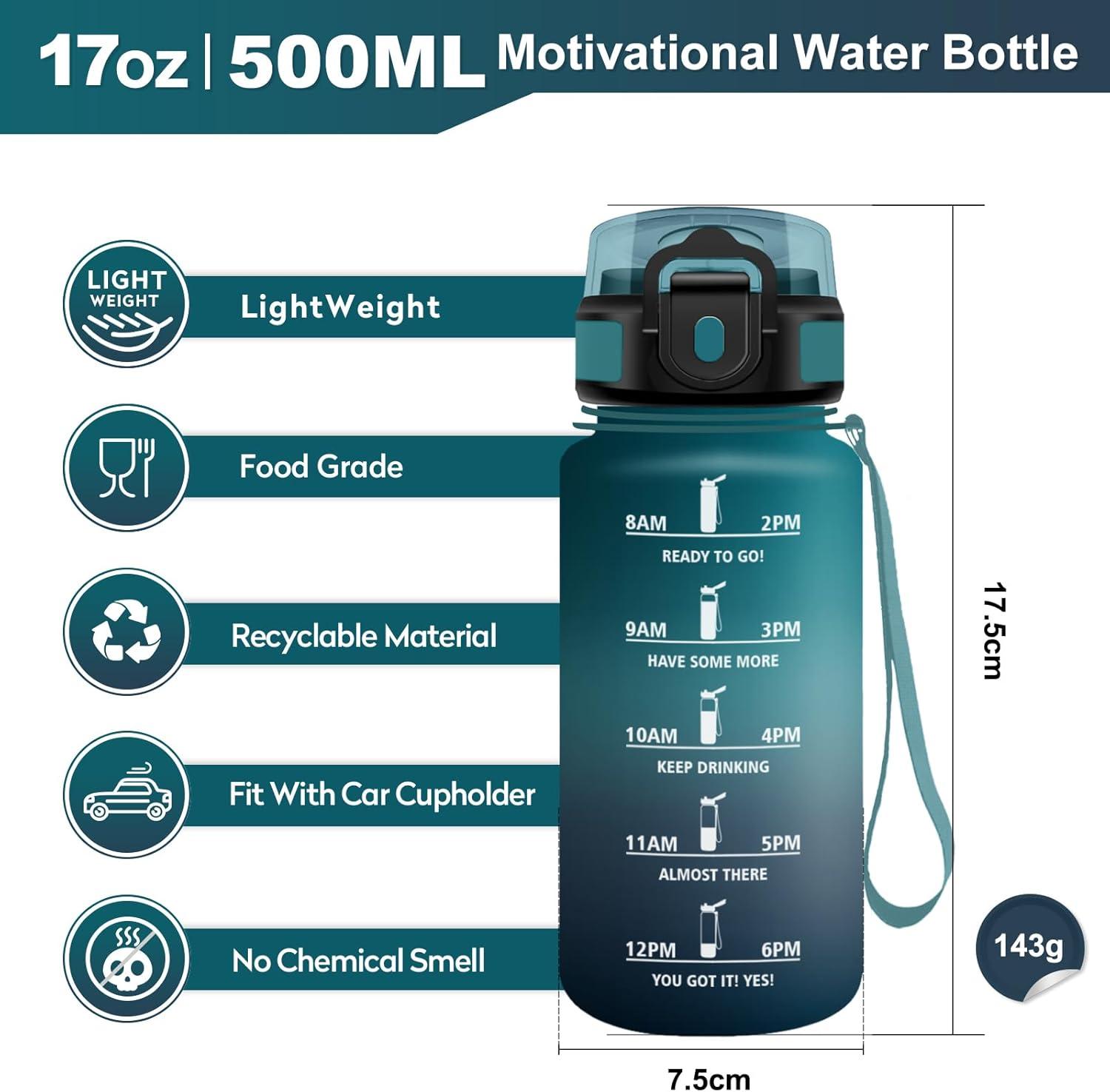 imageGourde Sport 500ml Bouteille Sport tanche Gourde avec Paille et Marqueur de Temps Bouteille Rutilisable Gourde sans BPA Bouteille deau pour Enfant Bureau Fitness Randonne Yoga Camping500ml Vert Fonc Gris