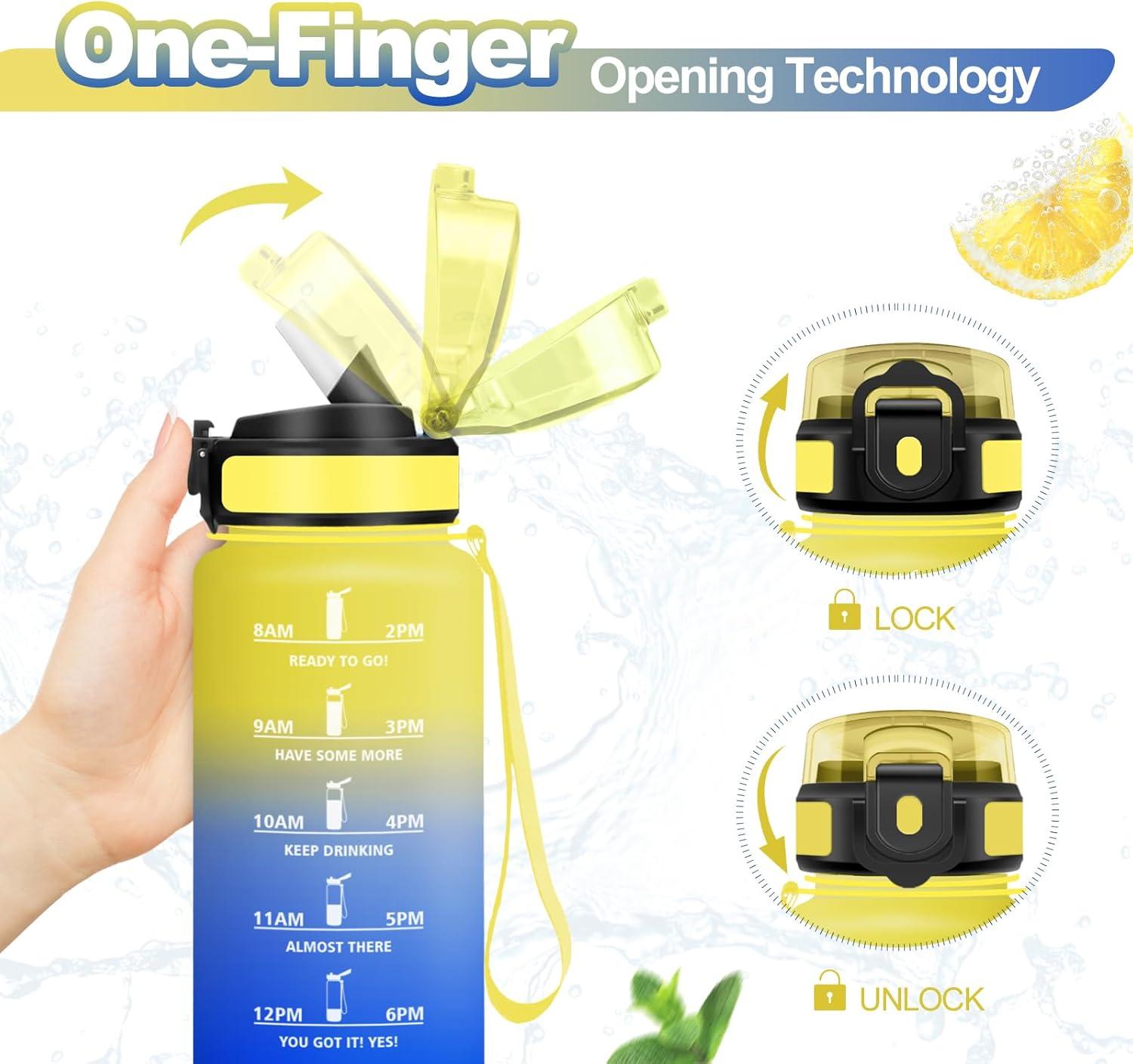 imageGourde Sport 500ml Bouteille Sport tanche Gourde avec Paille et Marqueur de Temps Bouteille Rutilisable Gourde sans BPA Bouteille deau pour Enfant Bureau Fitness Randonne Yoga Camping500ml Jaune Bleu Roi