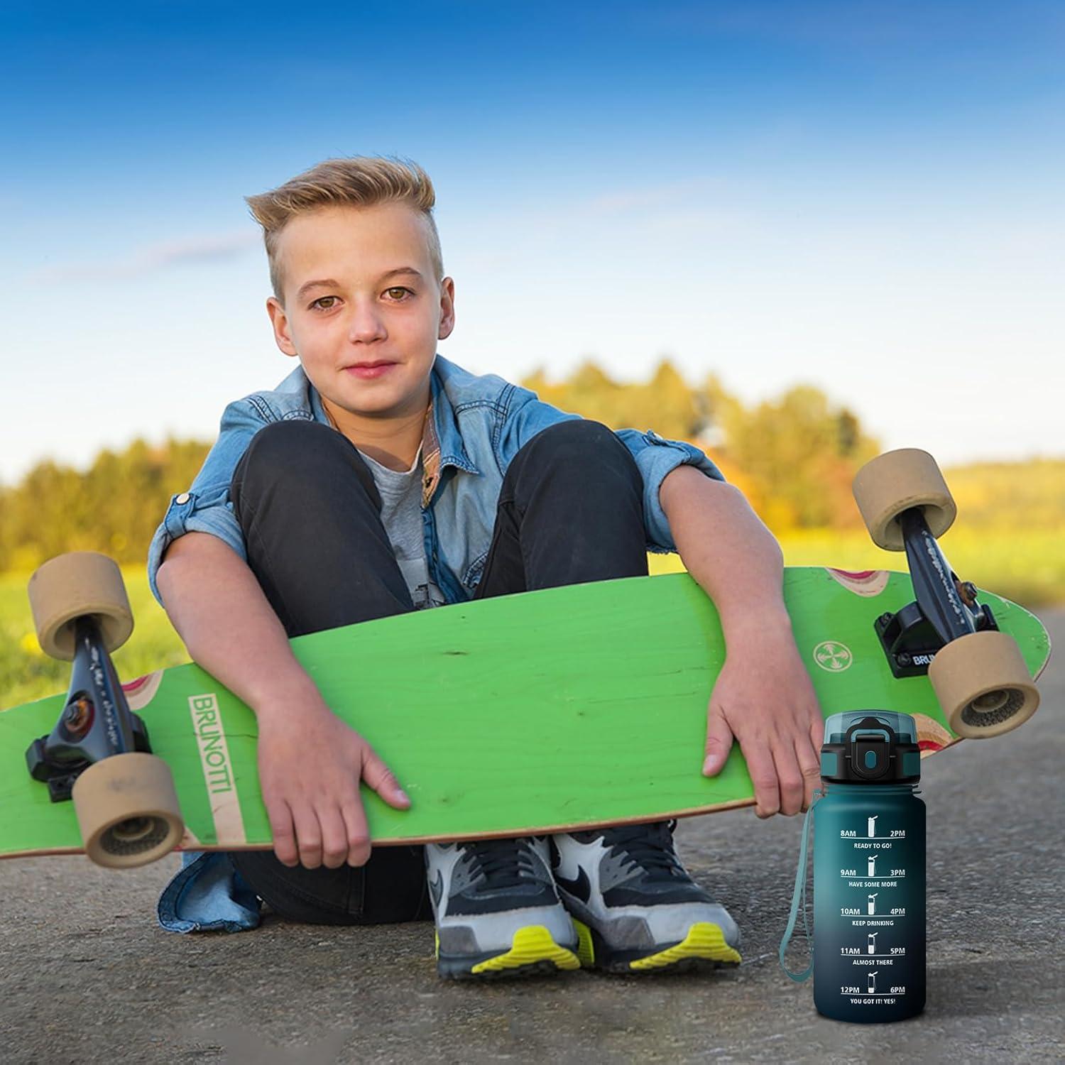 imageGourde Sport 500ml Bouteille Sport tanche Gourde avec Paille et Marqueur de Temps Bouteille Rutilisable Gourde sans BPA Bouteille deau pour Enfant Bureau Fitness Randonne Yoga Camping500ml Vert Fonc Gris