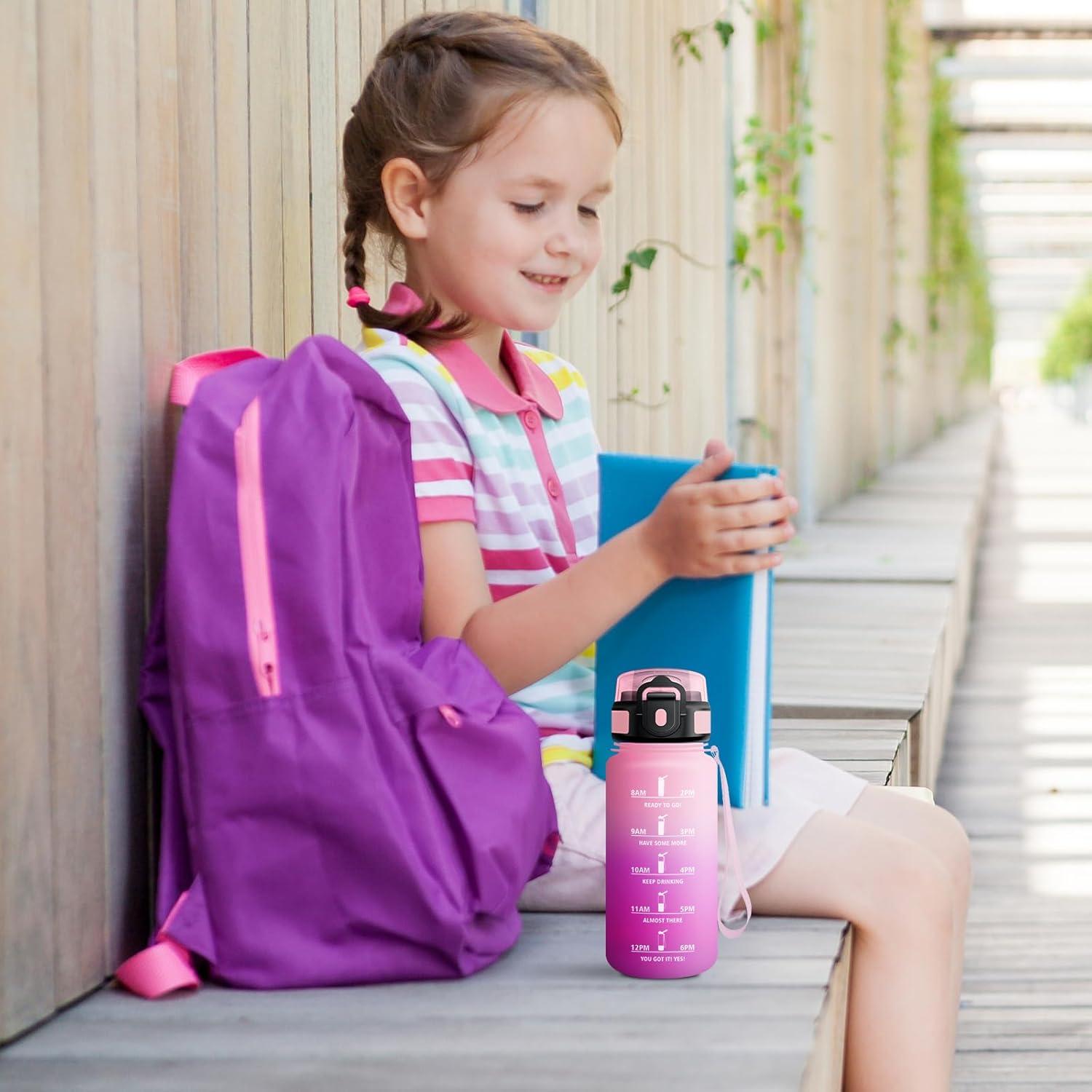 imageGourde Sport 500ml Bouteille Sport tanche Gourde avec Paille et Marqueur de Temps Bouteille Rutilisable Gourde sans BPA Bouteille deau pour Enfant Bureau Fitness Randonne Yoga Camping500ml Rose Clair Rose