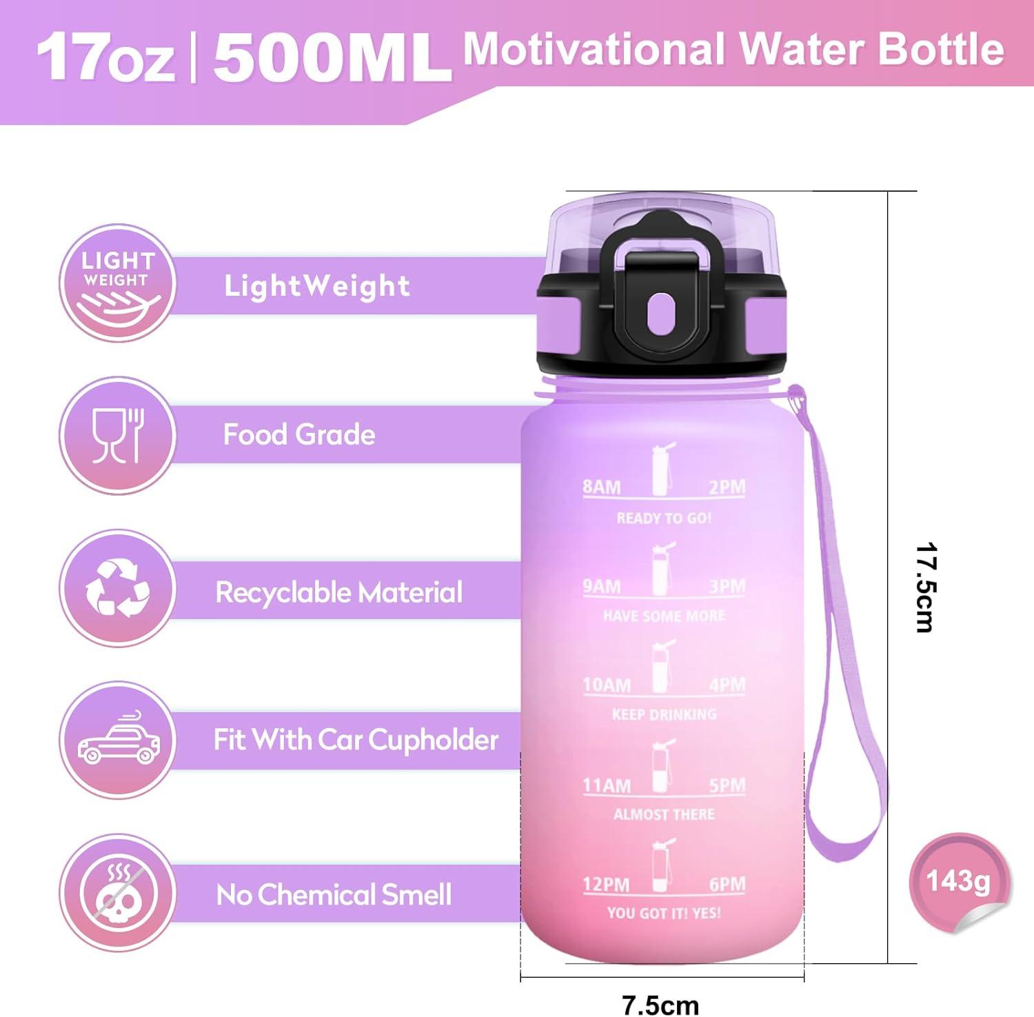 imageGourde Sport 500ml Bouteille Sport tanche Gourde avec Paille et Marqueur de Temps Bouteille Rutilisable Gourde sans BPA Bouteille deau pour Enfant Bureau Fitness Randonne Yoga Camping500ml Violet Clair Rose Clair