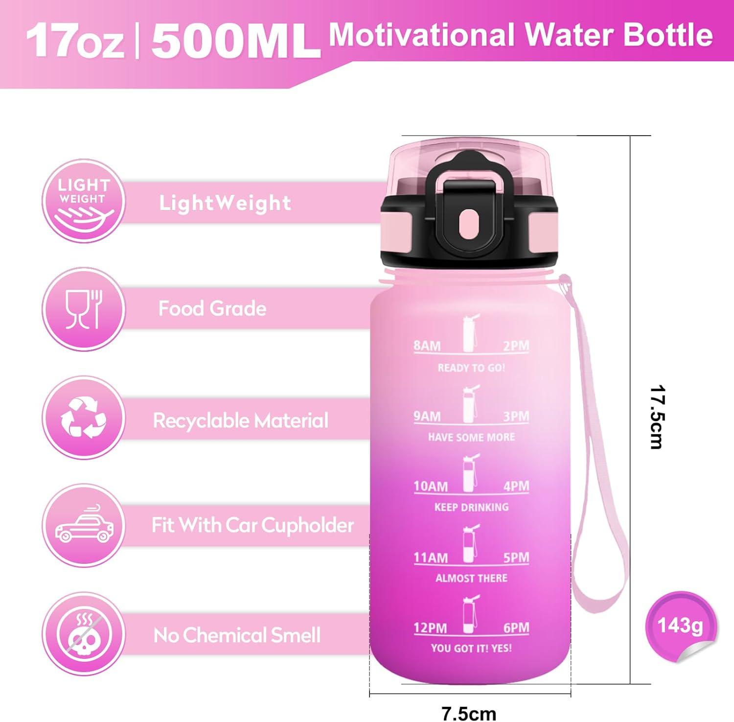imageGourde Sport 500ml Bouteille Sport tanche Gourde avec Paille et Marqueur de Temps Bouteille Rutilisable Gourde sans BPA Bouteille deau pour Enfant Bureau Fitness Randonne Yoga Camping500ml Rose Clair Rose