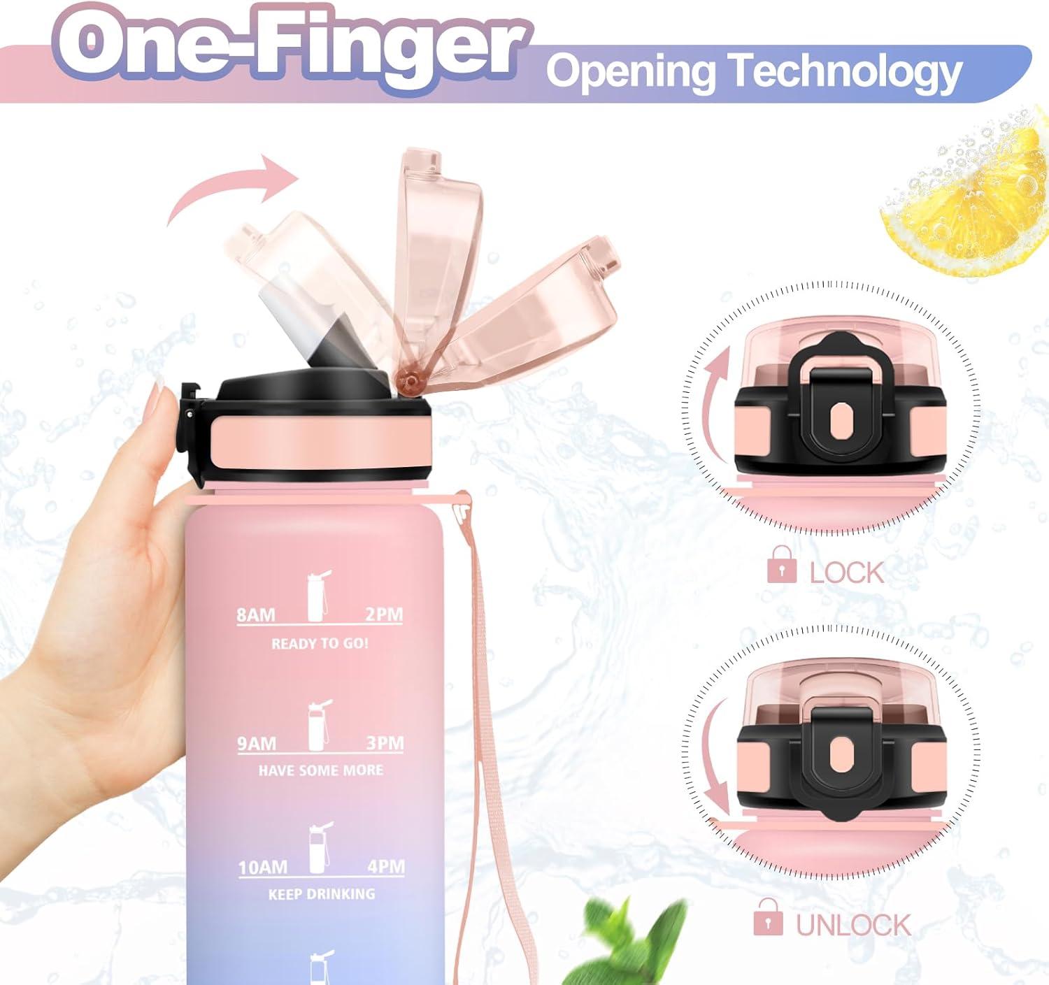 imageGourde Sport 500ml Bouteille Sport tanche Gourde avec Paille et Marqueur de Temps Bouteille Rutilisable Gourde sans BPA Bouteille deau pour Enfant Bureau Fitness Randonne Yoga Camping1000ml Rose Bleu Ciel