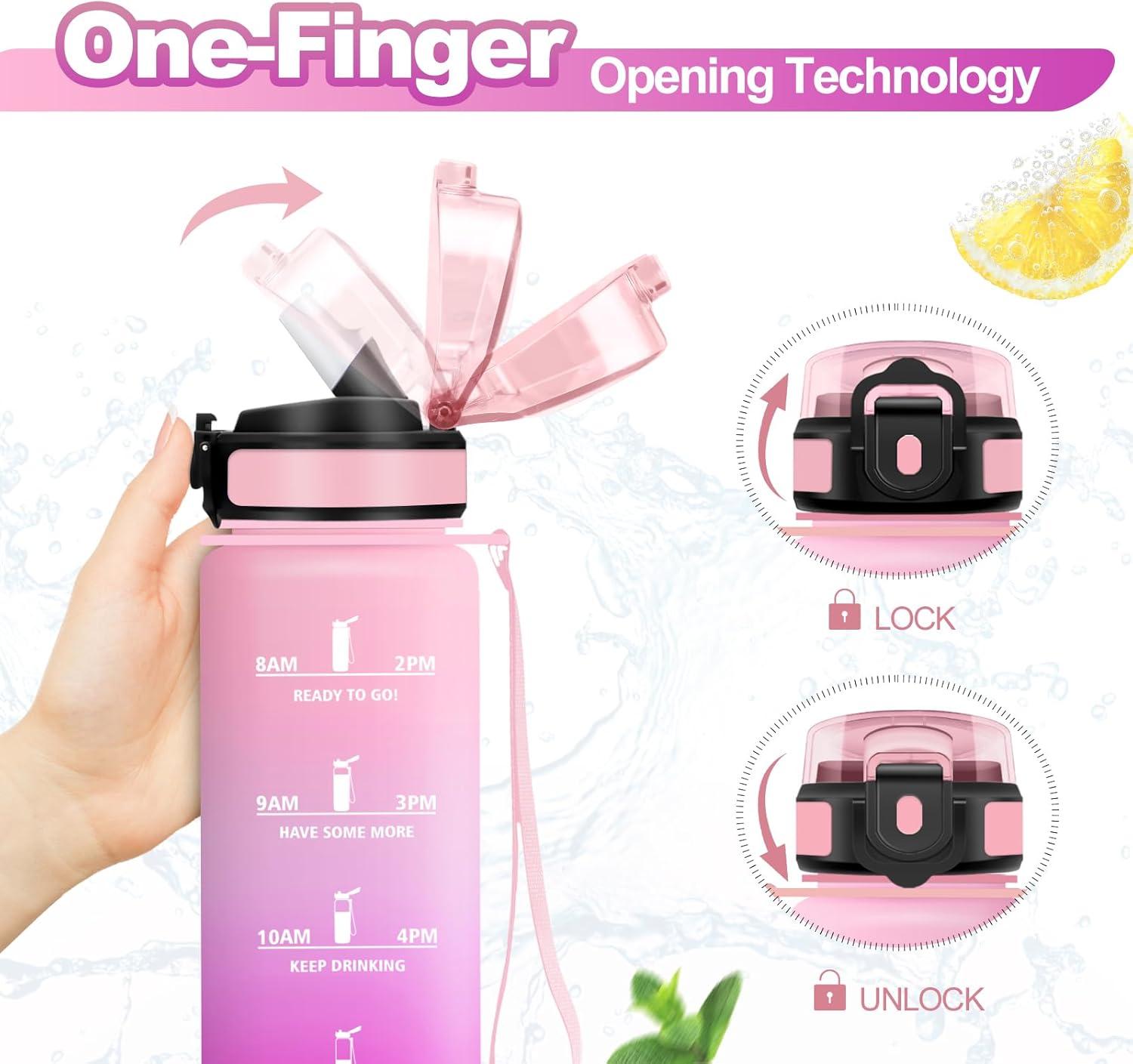 imageGourde Sport 500ml Bouteille Sport tanche Gourde avec Paille et Marqueur de Temps Bouteille Rutilisable Gourde sans BPA Bouteille deau pour Enfant Bureau Fitness Randonne Yoga Camping1000ml Rose Clair Rose