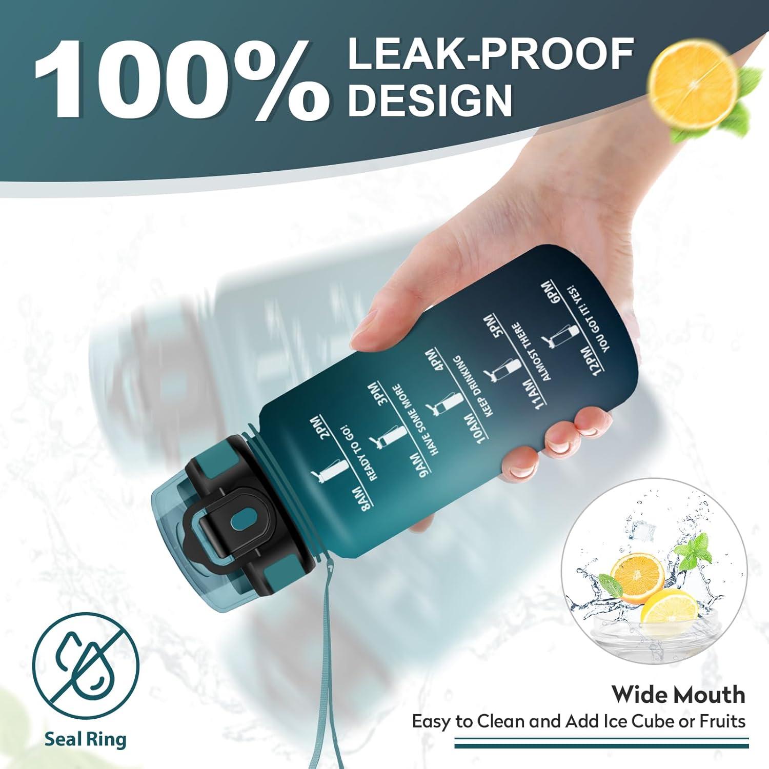 imageGourde Sport 500ml Bouteille Sport tanche Gourde avec Paille et Marqueur de Temps Bouteille Rutilisable Gourde sans BPA Bouteille deau pour Enfant Bureau Fitness Randonne Yoga Camping500ml Vert Fonc Gris