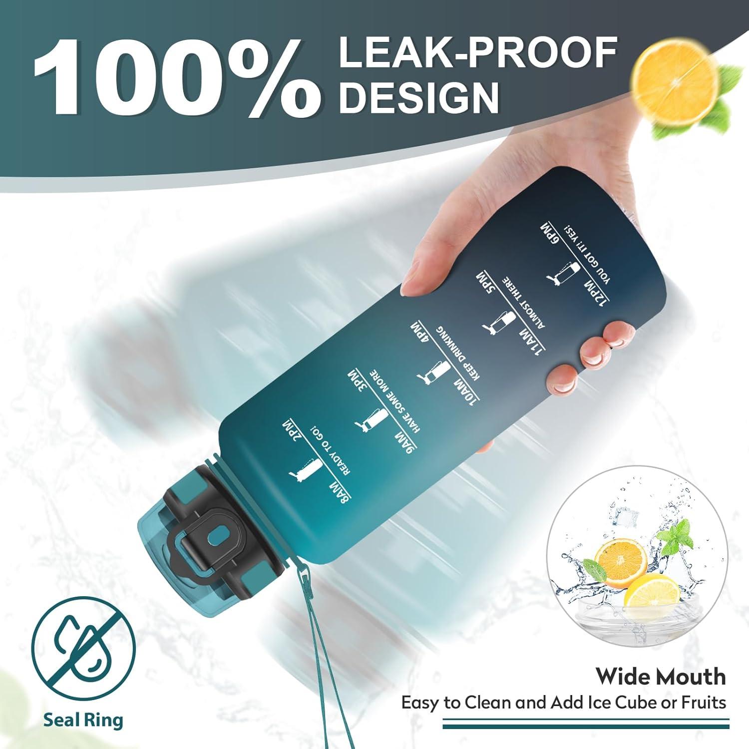 imageGourde Sport 500ml Bouteille Sport tanche Gourde avec Paille et Marqueur de Temps Bouteille Rutilisable Gourde sans BPA Bouteille deau pour Enfant Bureau Fitness Randonne Yoga Camping1500ml Vert Fonc Gris