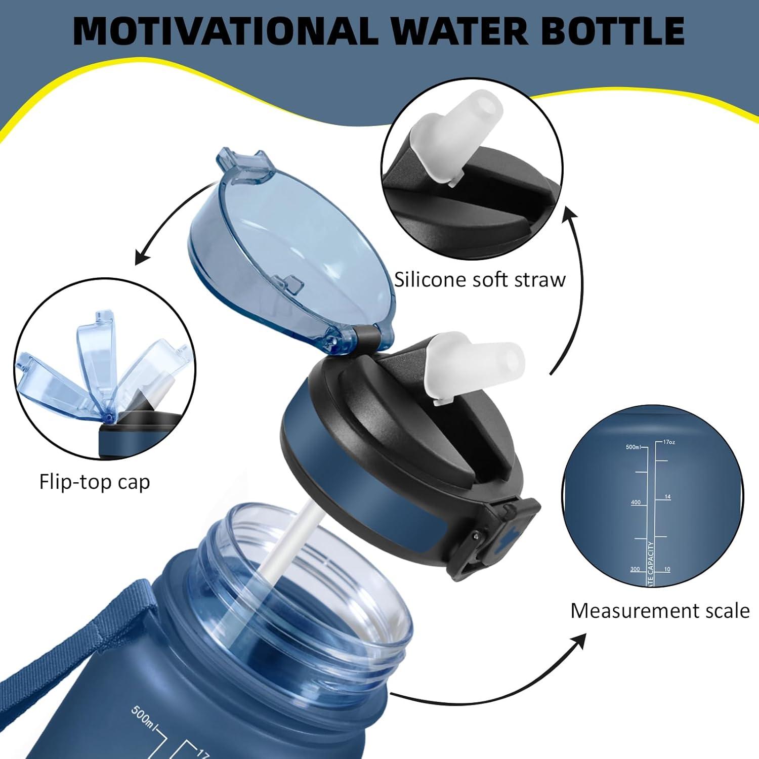 imageGrsta Gourde 1l Anti Fuite Gourde Sport avec Paille Verrou de Scurit Gourdes Motivationnelle Facile Nettoyer Bouteille deau avec Marqueur de Temps pour Cyclisme Gym YogaBleu Fonc