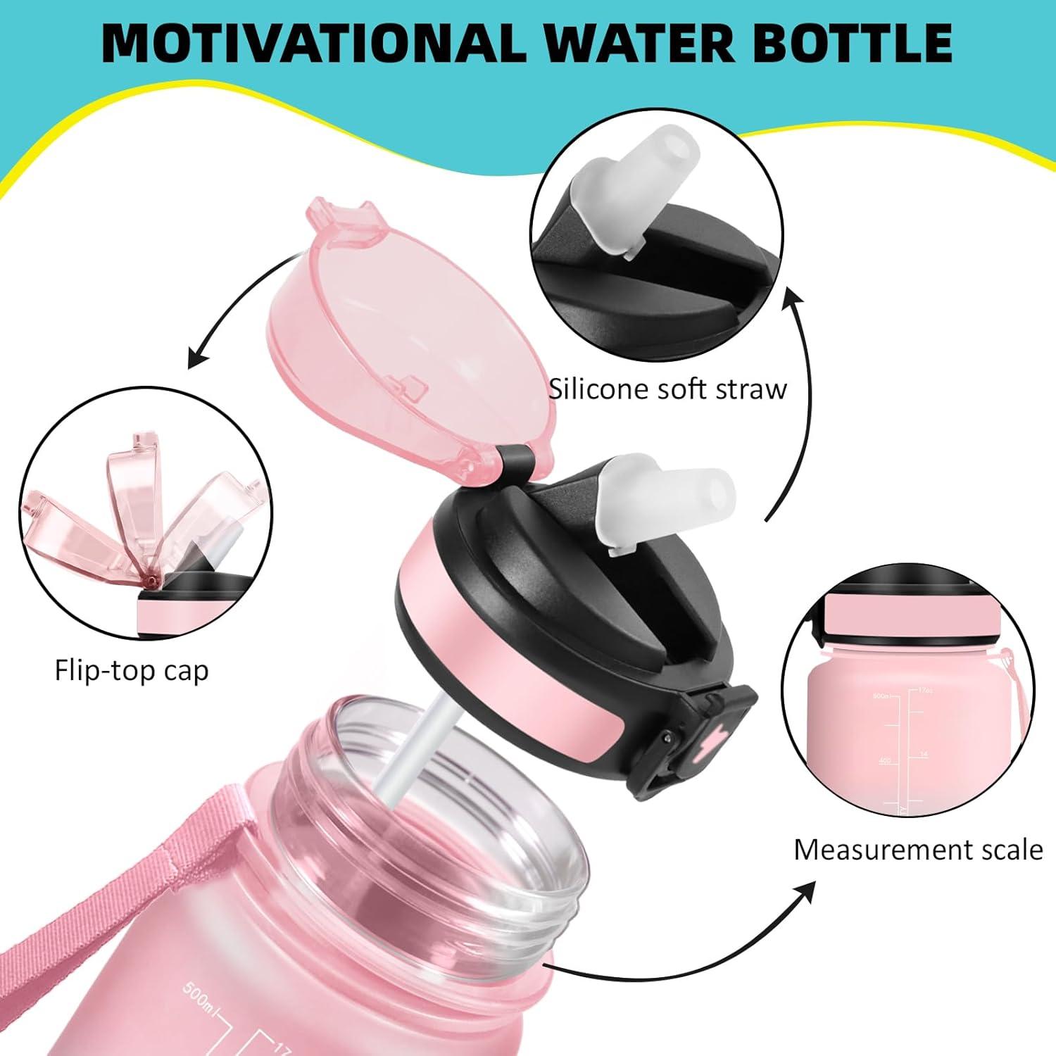 imageGrsta Gourde 1l Anti Fuite Gourde Sport avec Paille Verrou de Scurit Gourdes Motivationnelle Facile Nettoyer Bouteille deau avec Marqueur de Temps pour Cyclisme Gym YogaRosevert