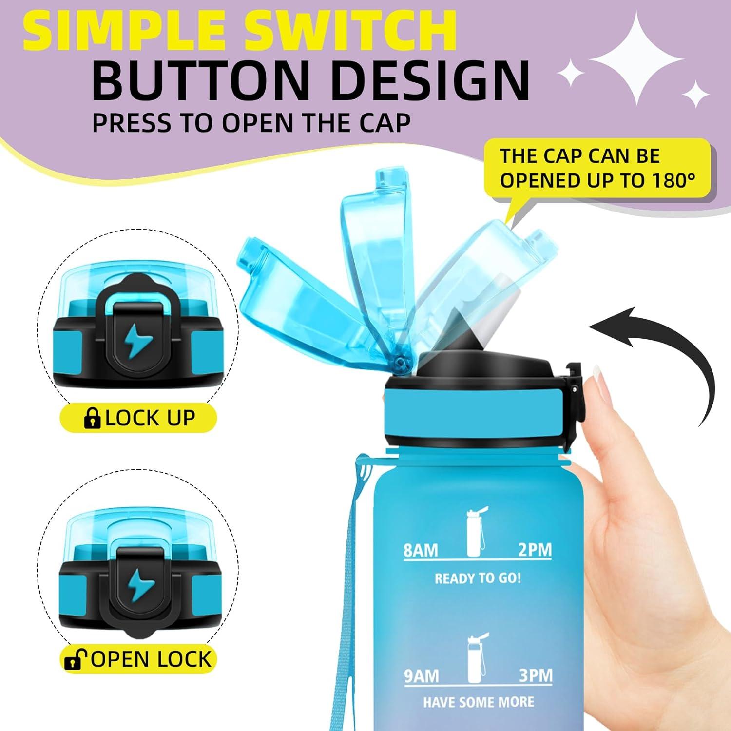imageGrsta Gourde 1l Anti Fuite Gourde Sport avec Paille Verrou de Scurit Gourdes Motivationnelle Facile Nettoyer Bouteille deau avec Marqueur de Temps pour Cyclisme Gym YogaBleuviolet