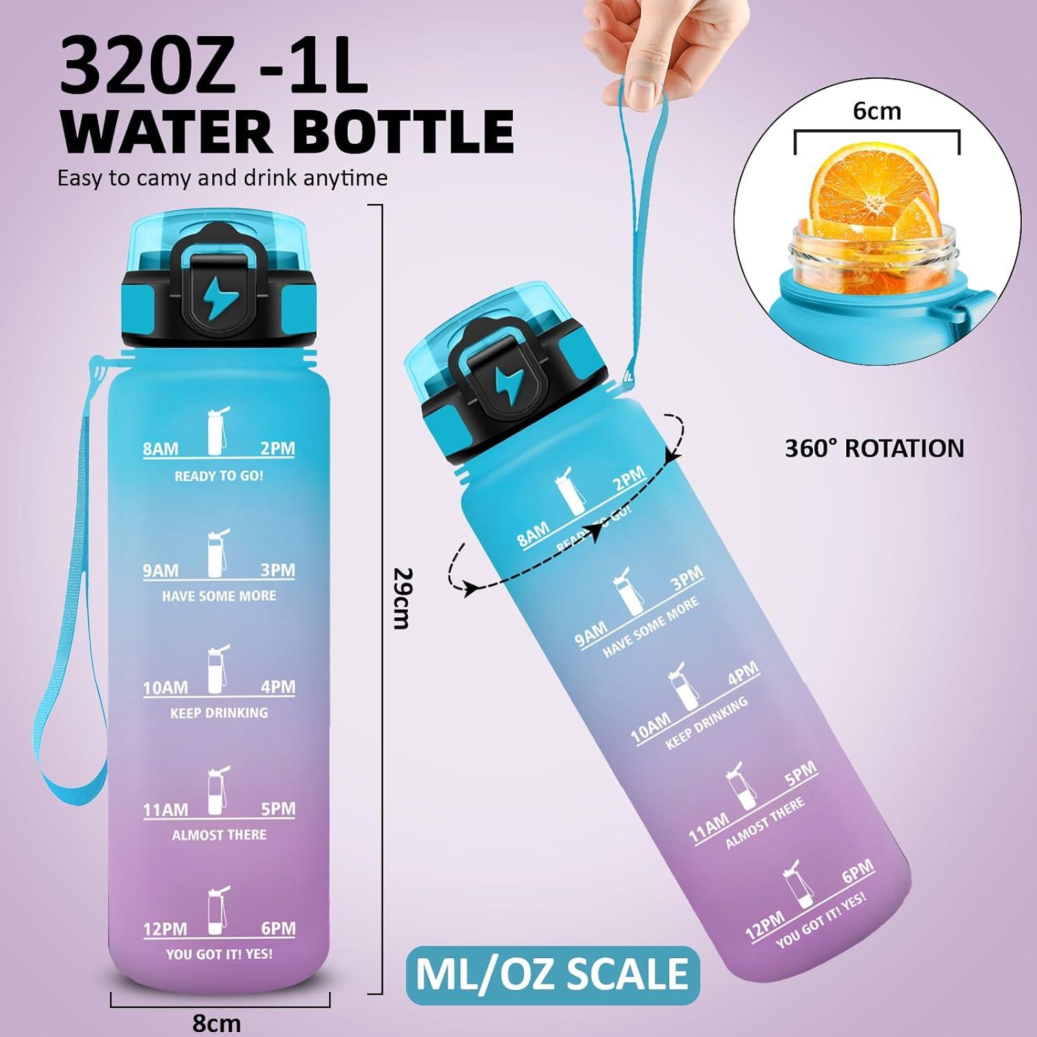 imageGrsta Gourde 1l Anti Fuite Gourde Sport avec Paille Verrou de Scurit Gourdes Motivationnelle Facile Nettoyer Bouteille deau avec Marqueur de Temps pour Cyclisme Gym YogaBleuviolet