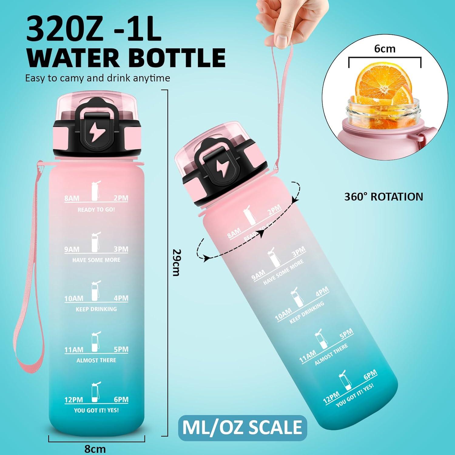 imageGrsta Gourde 1l Anti Fuite Gourde Sport avec Paille Verrou de Scurit Gourdes Motivationnelle Facile Nettoyer Bouteille deau avec Marqueur de Temps pour Cyclisme Gym YogaRosevert
