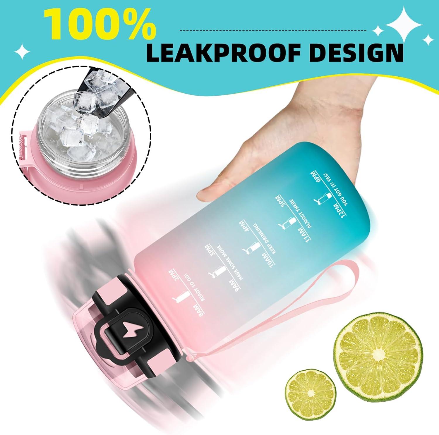 imageGrsta Gourde 1l Anti Fuite Gourde Sport avec Paille Verrou de Scurit Gourdes Motivationnelle Facile Nettoyer Bouteille deau avec Marqueur de Temps pour Cyclisme Gym YogaRosevert