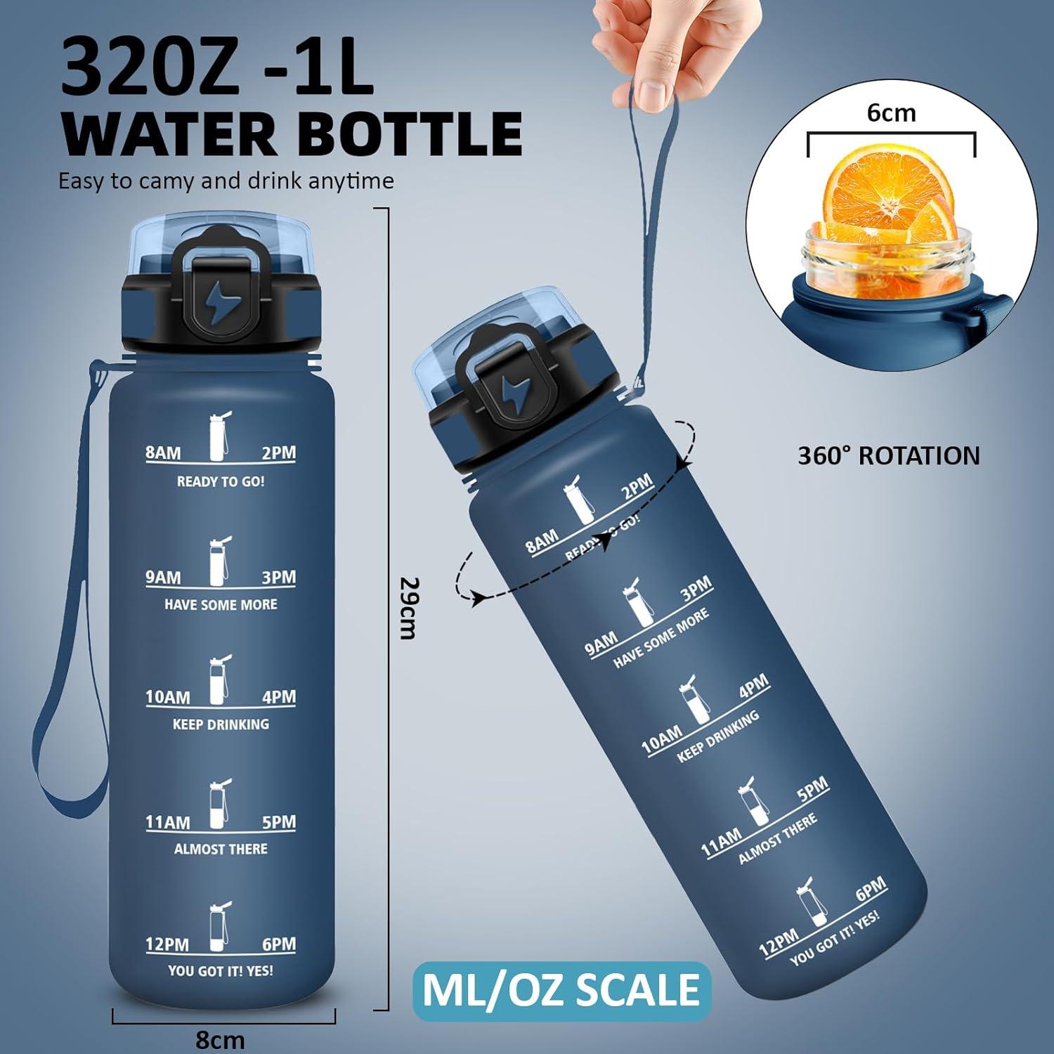 imageGrsta Gourde 1l Anti Fuite Gourde Sport avec Paille Verrou de Scurit Gourdes Motivationnelle Facile Nettoyer Bouteille deau avec Marqueur de Temps pour Cyclisme Gym YogaBleu Fonc