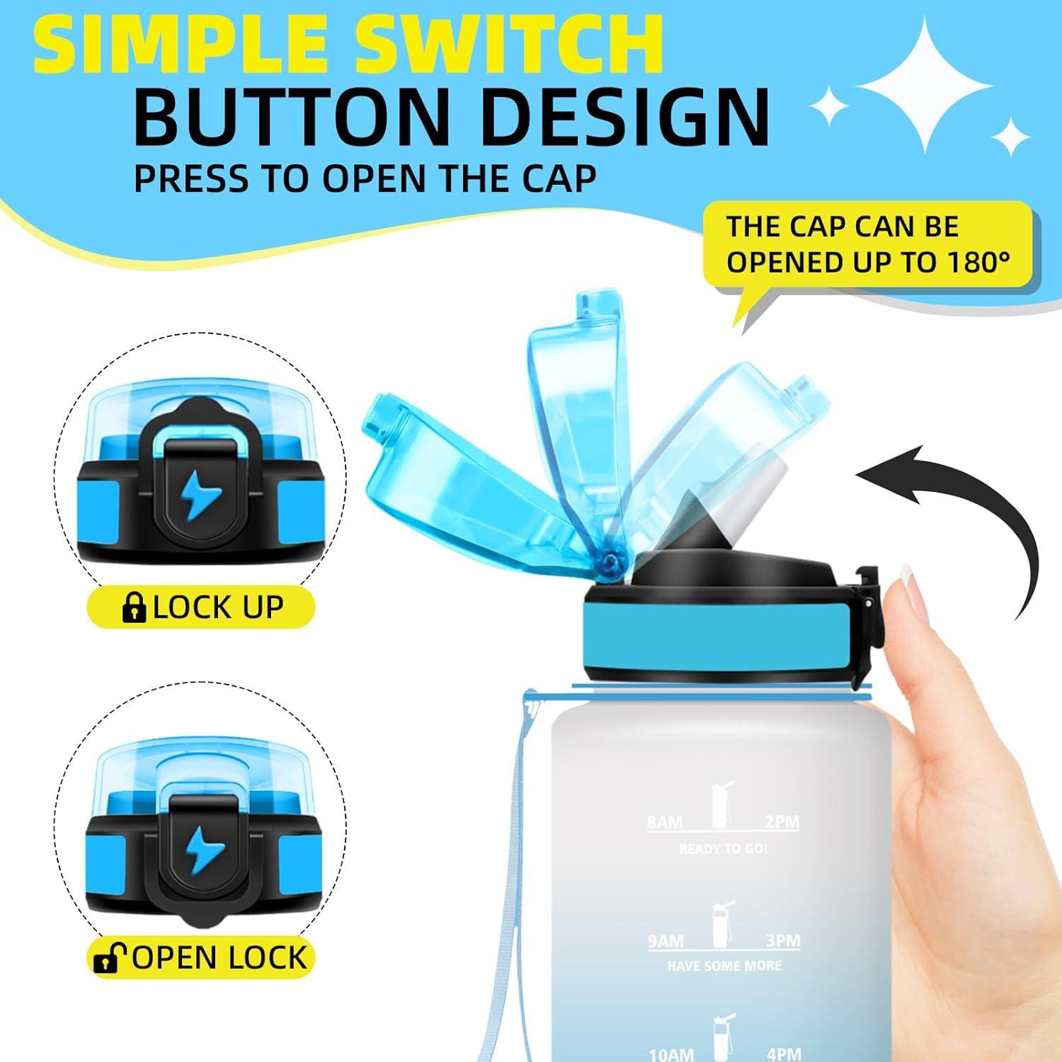 imageGrsta Gourde 1l Anti Fuite Gourde Sport avec Paille Verrou de Scurit Gourdes Motivationnelle Facile Nettoyer Bouteille deau avec Marqueur de Temps pour Cyclisme Gym YogaBlancbleu