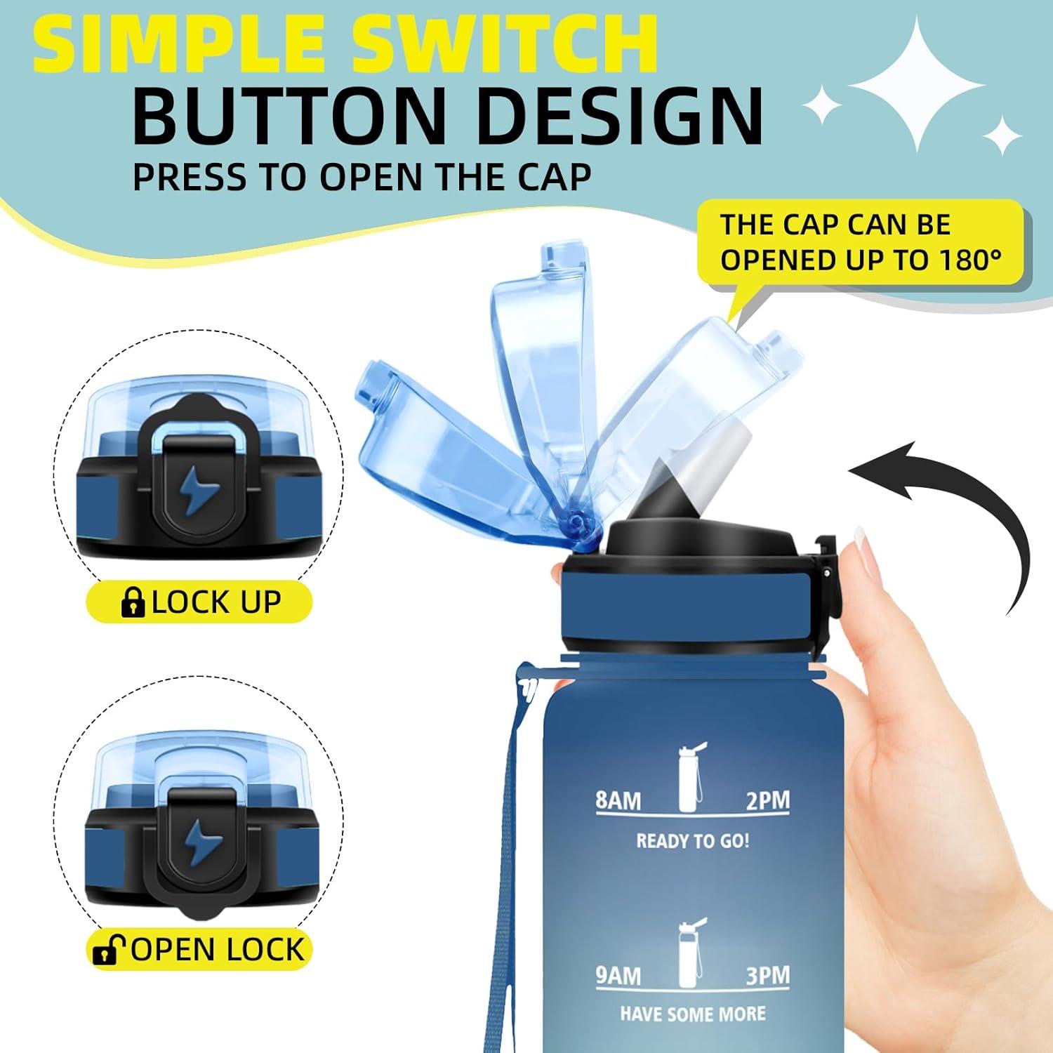 imageGrsta Gourde 1l Anti Fuite Gourde Sport avec Paille Verrou de Scurit Gourdes Motivationnelle Facile Nettoyer Bouteille deau avec Marqueur de Temps pour Cyclisme Gym YogaBleuvert
