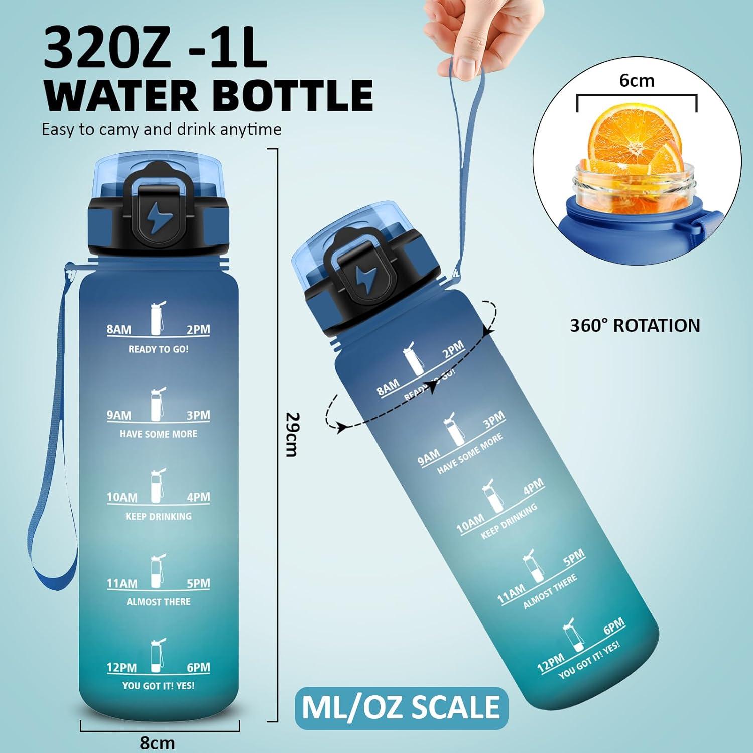 imageGrsta Gourde 1l Anti Fuite Gourde Sport avec Paille Verrou de Scurit Gourdes Motivationnelle Facile Nettoyer Bouteille deau avec Marqueur de Temps pour Cyclisme Gym YogaBleuvert