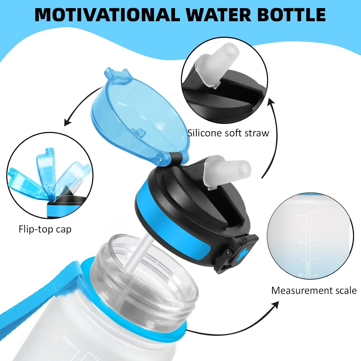 imageGrsta Gourde 1l Anti Fuite Gourde Sport avec Paille Verrou de Scurit Gourdes Motivationnelle Facile Nettoyer Bouteille deau avec Marqueur de Temps pour Cyclisme Gym YogaBlancbleu