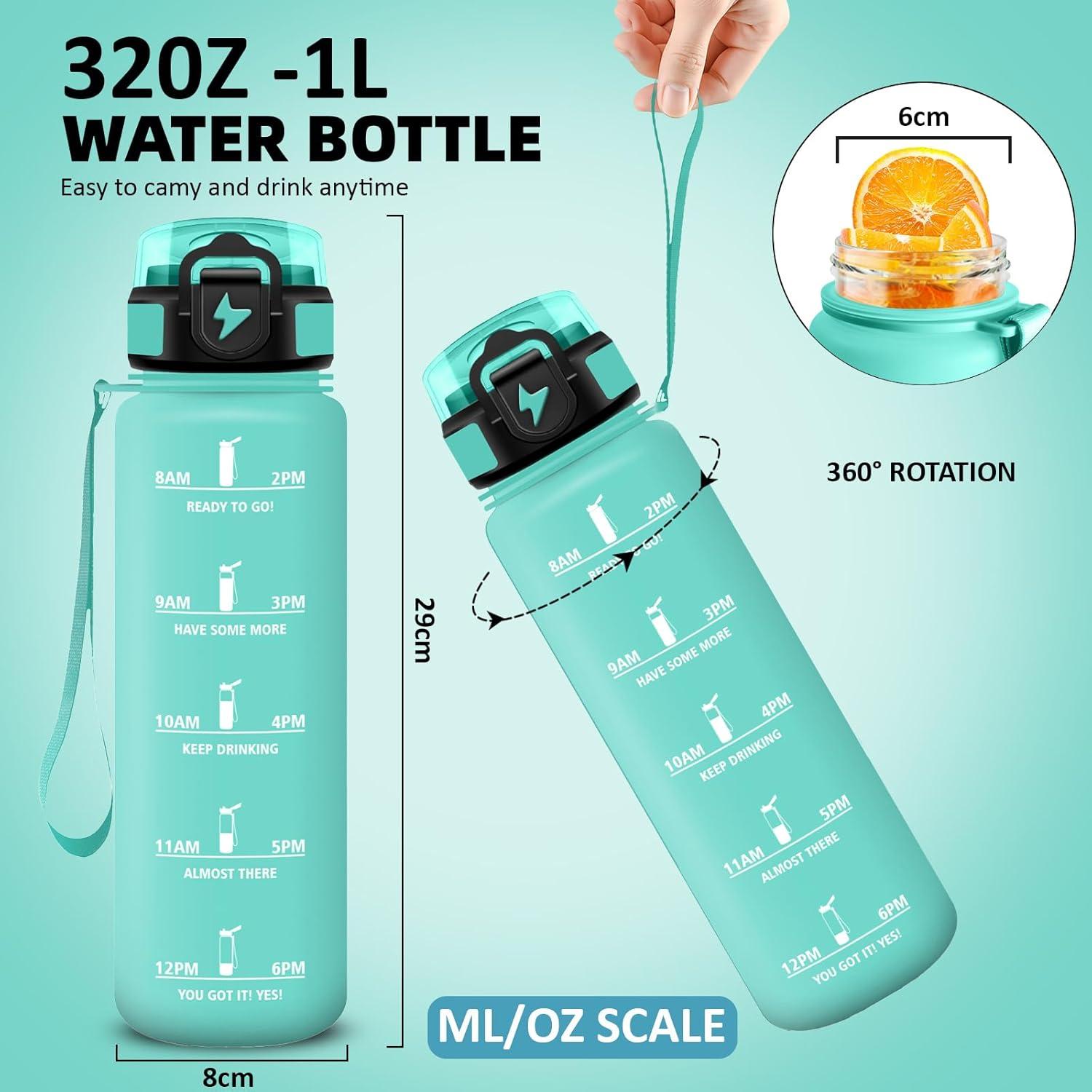 imageGrsta Gourde 1l Anti Fuite Gourde Sport avec Paille Verrou de Scurit Gourdes Motivationnelle Facile Nettoyer Bouteille deau avec Marqueur de Temps pour Cyclisme Gym YogaVert