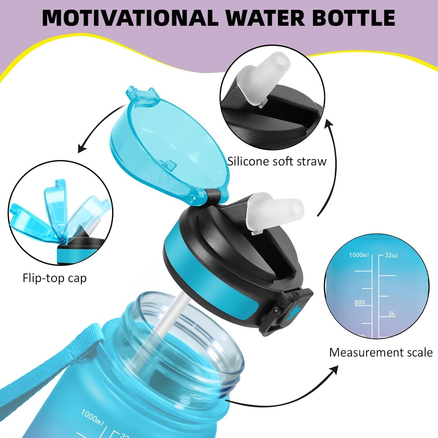 imageGrsta Gourde 1l Anti Fuite Gourde Sport avec Paille Verrou de Scurit Gourdes Motivationnelle Facile Nettoyer Bouteille deau avec Marqueur de Temps pour Cyclisme Gym YogaBleuviolet