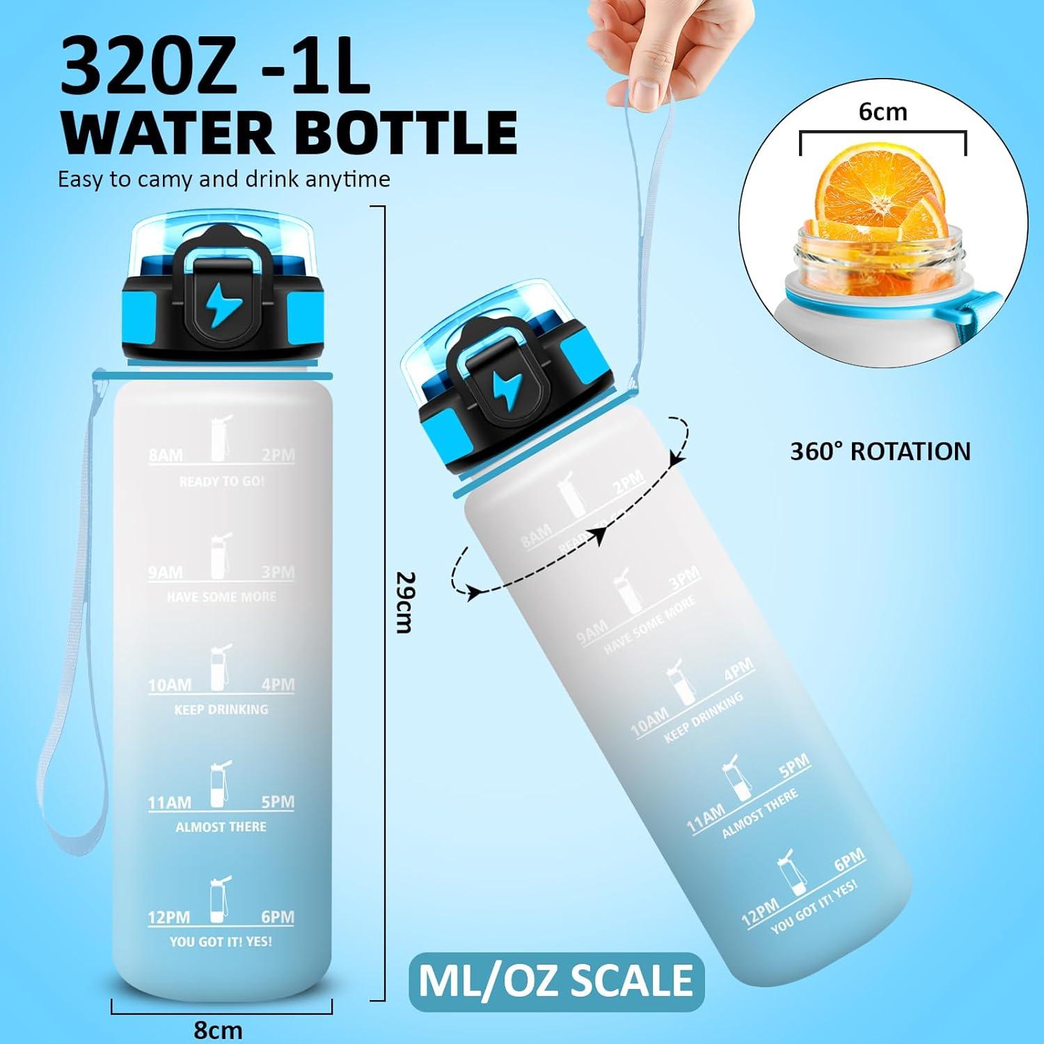 imageGrsta Gourde 1l Anti Fuite Gourde Sport avec Paille Verrou de Scurit Gourdes Motivationnelle Facile Nettoyer Bouteille deau avec Marqueur de Temps pour Cyclisme Gym YogaBlancbleu