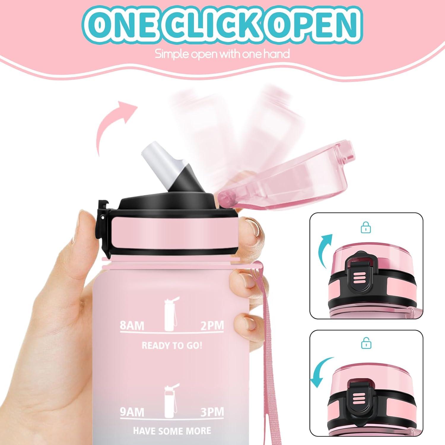 imageHoneyHolly Gourde Enfant 500 Ml sans BPA Water Bottle avec Paille Antifuite Bouteille deau Motivante avec Marqueur de Temps Gourde Gradue Bouteille pour Gymnase cole CyclismeRose Cyan 500ml