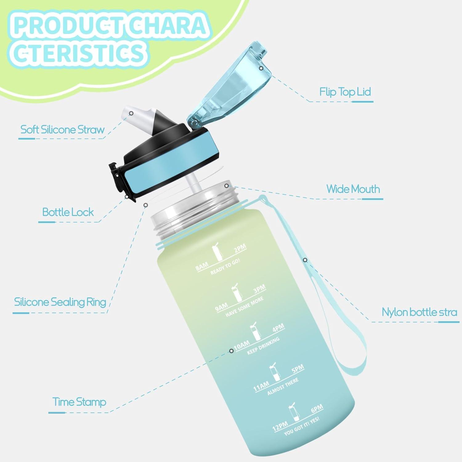 imageHoneyHolly Gourde Enfant 500 Ml sans BPA Water Bottle avec Paille Antifuite Bouteille deau Motivante avec Marqueur de Temps Gourde Gradue Bouteille pour Gymnase cole CyclismeCiel Givr 500ml