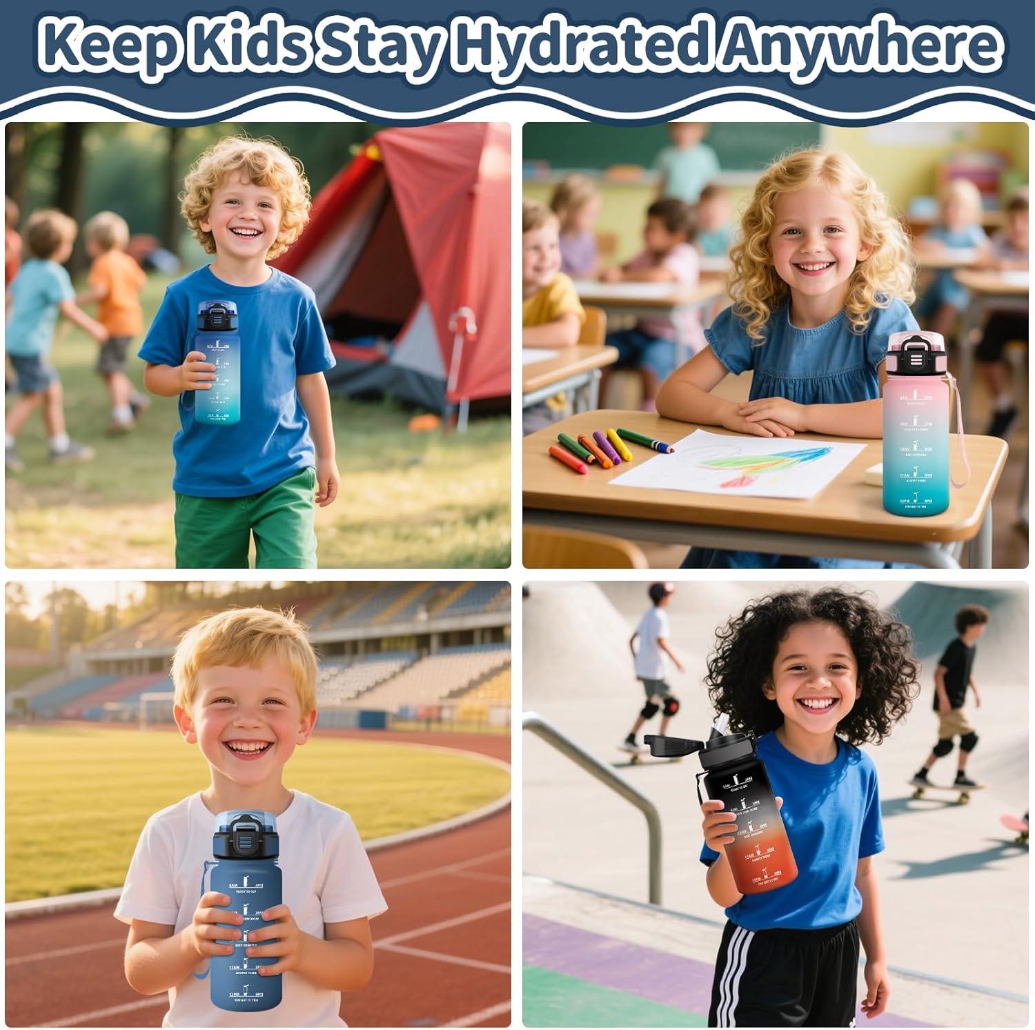 imageHoneyHolly Gourde Enfant 500 Ml sans BPA Water Bottle avec Paille Antifuite Bouteille deau Motivante avec Marqueur de Temps Gourde Gradue Bouteille pour Gymnase cole CyclismeBleu Marine 500ml