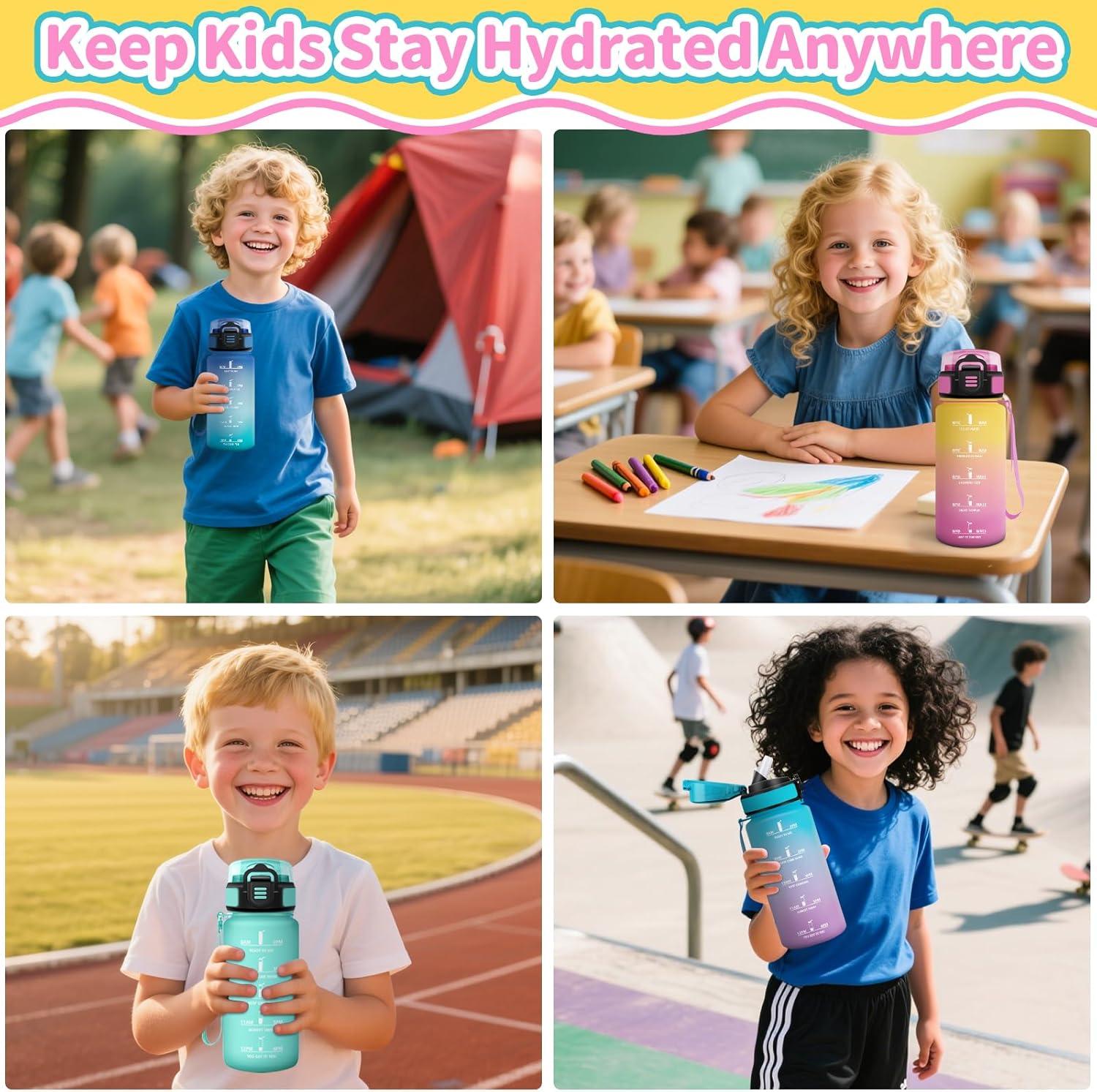 imageHoneyHolly Gourde Enfant 500 Ml sans BPA Water Bottle avec Paille Antifuite Bouteille deau Motivante avec Marqueur de Temps Gourde Gradue Bouteille pour Gymnase cole CyclismeJaune Rose 500ml
