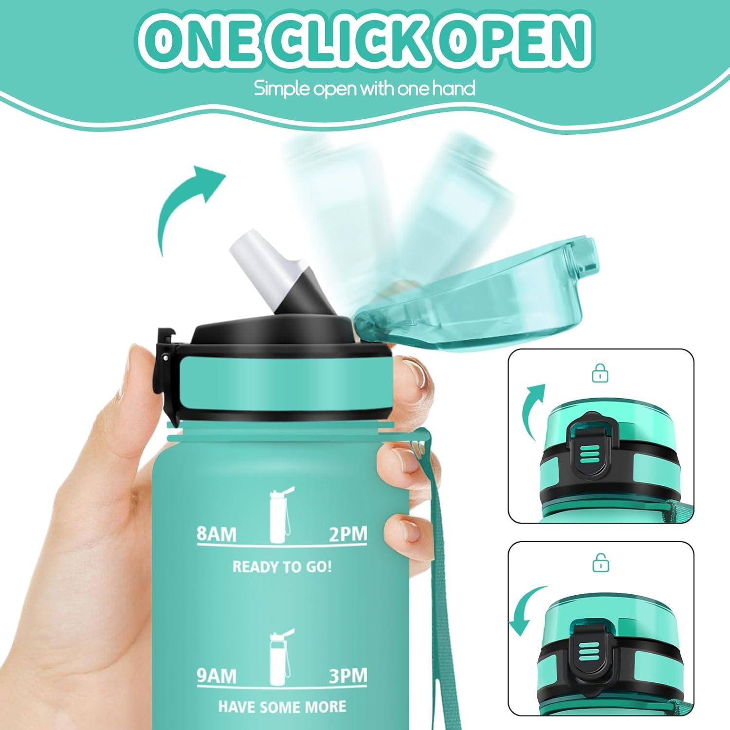 imageHoneyHolly Gourde Enfant 500 Ml sans BPA Water Bottle avec Paille Antifuite Bouteille deau Motivante avec Marqueur de Temps Gourde Gradue Bouteille pour Gymnase cole CyclismeBleu Vert 500ml