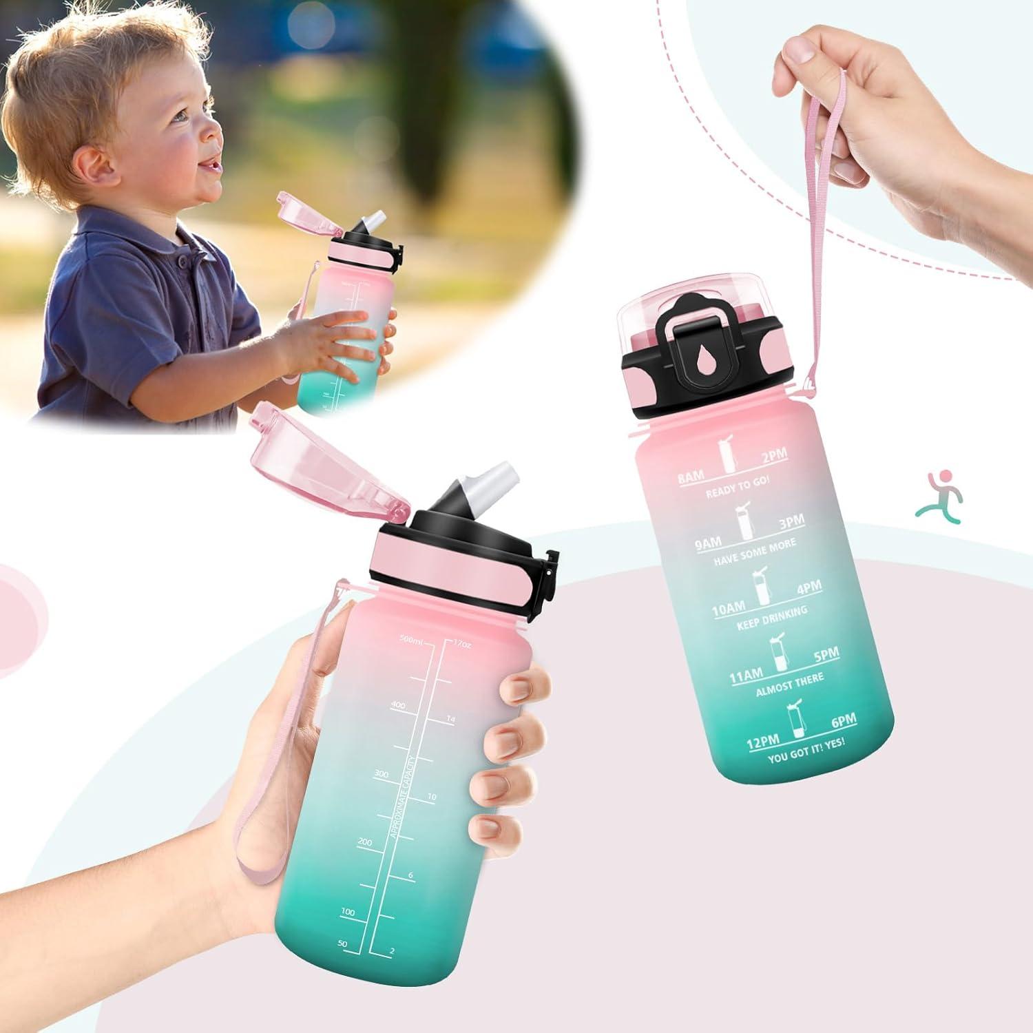 imageHoneyHolly Gourde Enfant 500 Ml sans BPA Water Bottle avec Paille Antifuite Bouteille deau Motivante avec Marqueur de Temps Gourde Gradue Bouteille pour Gymnase cole CyclismeRaindropspinkcyan