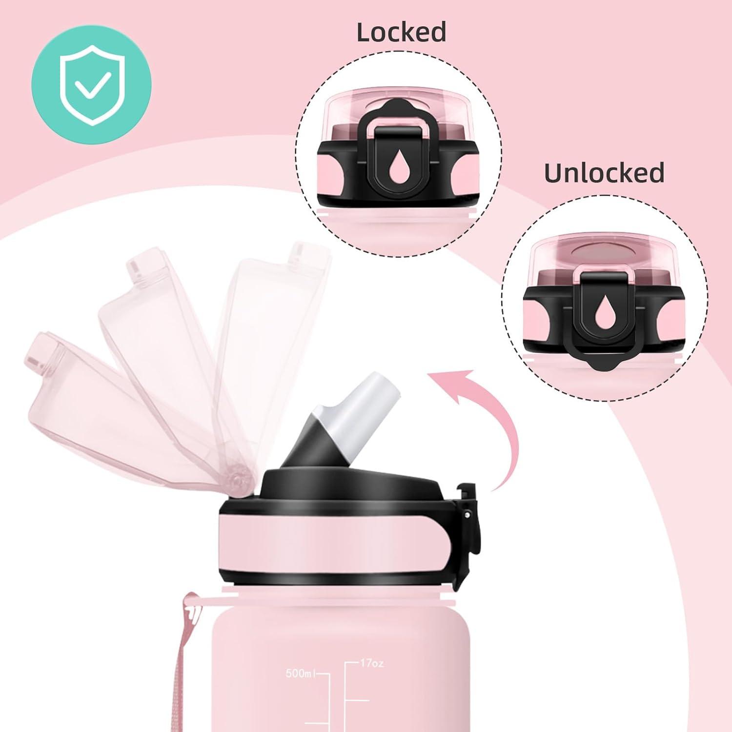 imageHoneyHolly Gourde Enfant 500 Ml sans BPA Water Bottle avec Paille Antifuite Bouteille deau Motivante avec Marqueur de Temps Gourde Gradue Bouteille pour Gymnase cole CyclismeRaindropspinkcyan