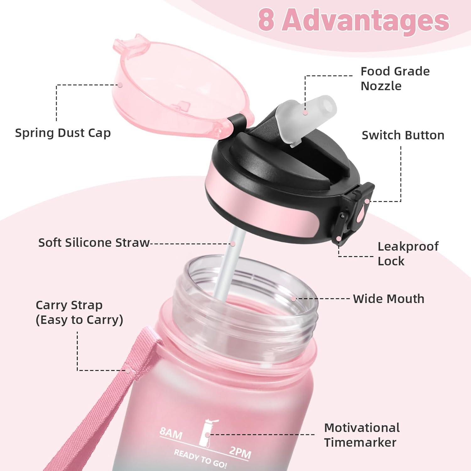 imageHoneyHolly Gourde Enfant 500 Ml sans BPA Water Bottle avec Paille Antifuite Bouteille deau Motivante avec Marqueur de Temps Gourde Gradue Bouteille pour Gymnase cole CyclismeRaindropspinkcyan