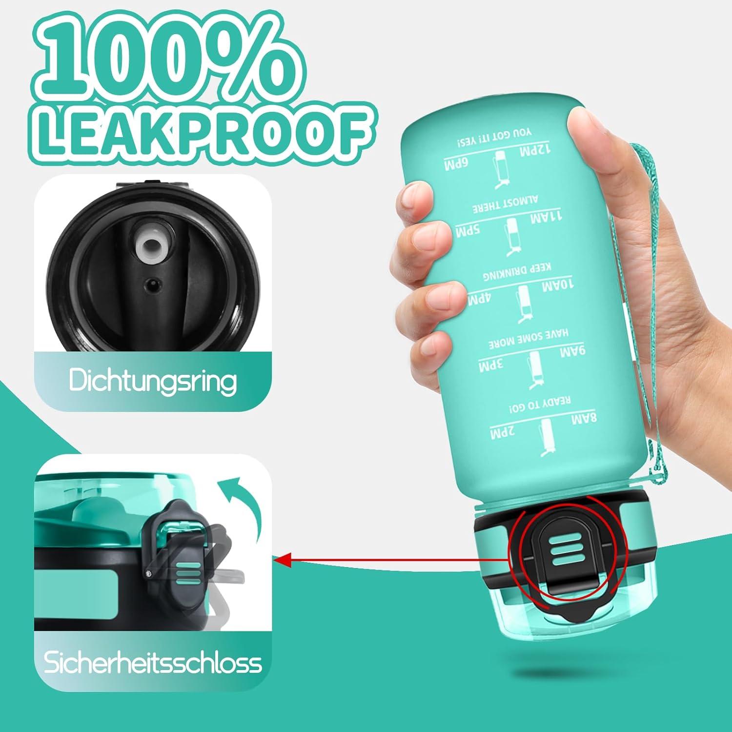 imageHoneyHolly Gourde Enfant 500 Ml sans BPA Water Bottle avec Paille Antifuite Bouteille deau Motivante avec Marqueur de Temps Gourde Gradue Bouteille pour Gymnase cole CyclismeBleu Vert 500ml