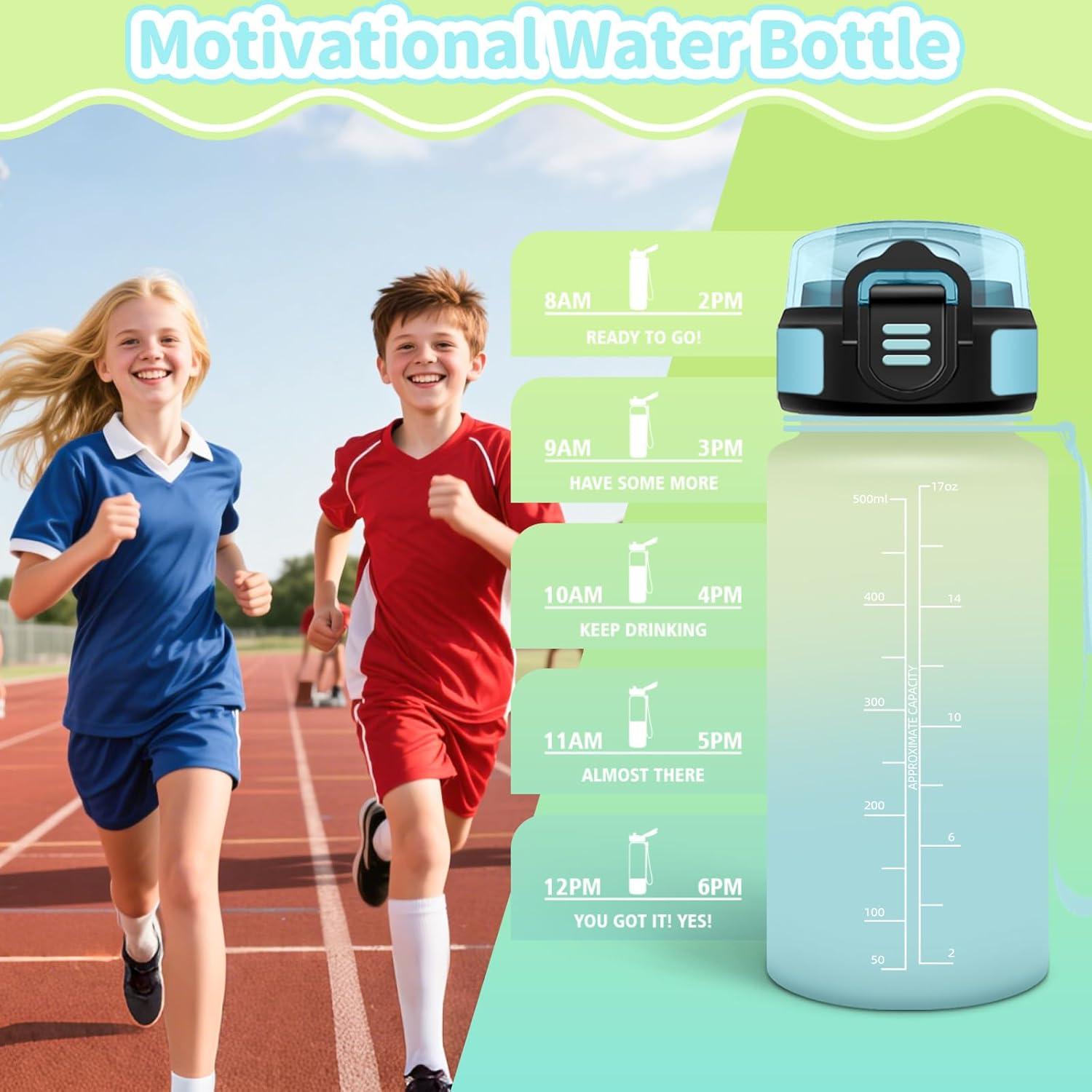 imageHoneyHolly Gourde Enfant 500 Ml sans BPA Water Bottle avec Paille Antifuite Bouteille deau Motivante avec Marqueur de Temps Gourde Gradue Bouteille pour Gymnase cole CyclismeCiel Givr 500ml